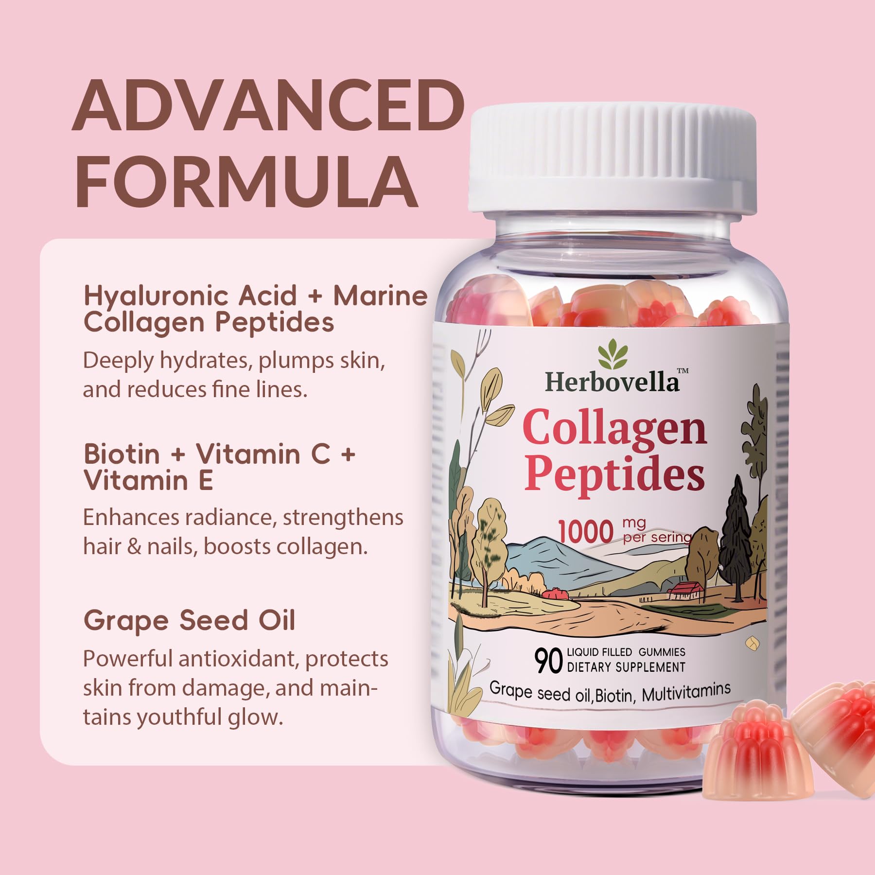 Herbovella Marine Collagen Peptide Gummies 336g gummies in a bowl