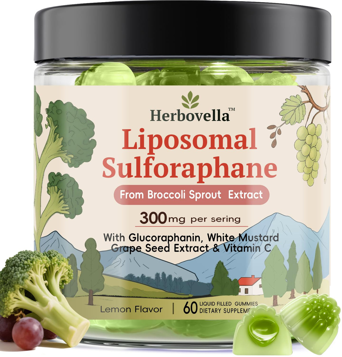 Herbovella Sulforaphane Gummies front view with packaging