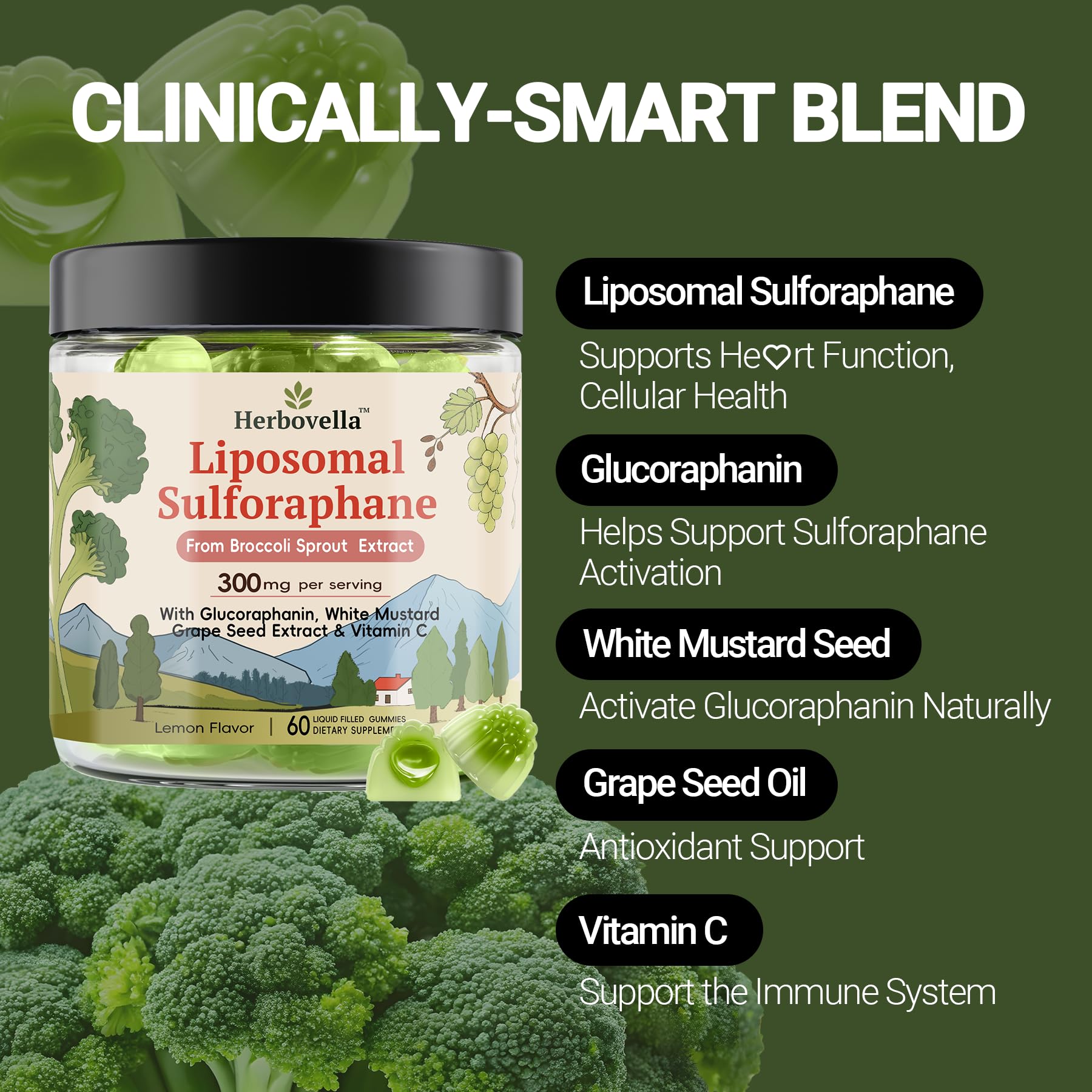 Herbovella Sulforaphane Gummies ingredients list on packaging