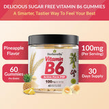 Herbovella Vitamin B6 Gummies 100mg displayed on a wooden table