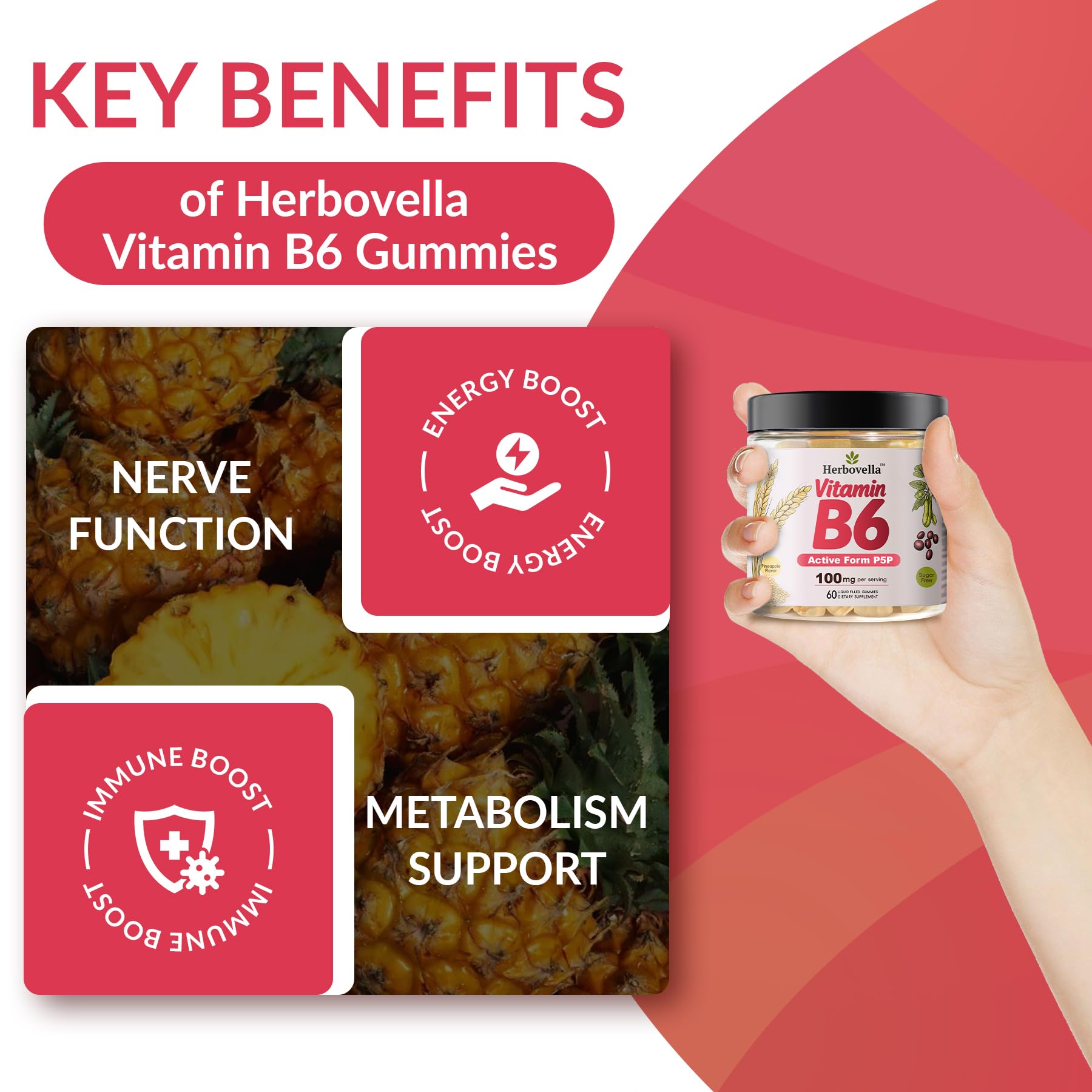 Herbovella Vitamin B6 Gummies 100mg liquid-filled core demonstration