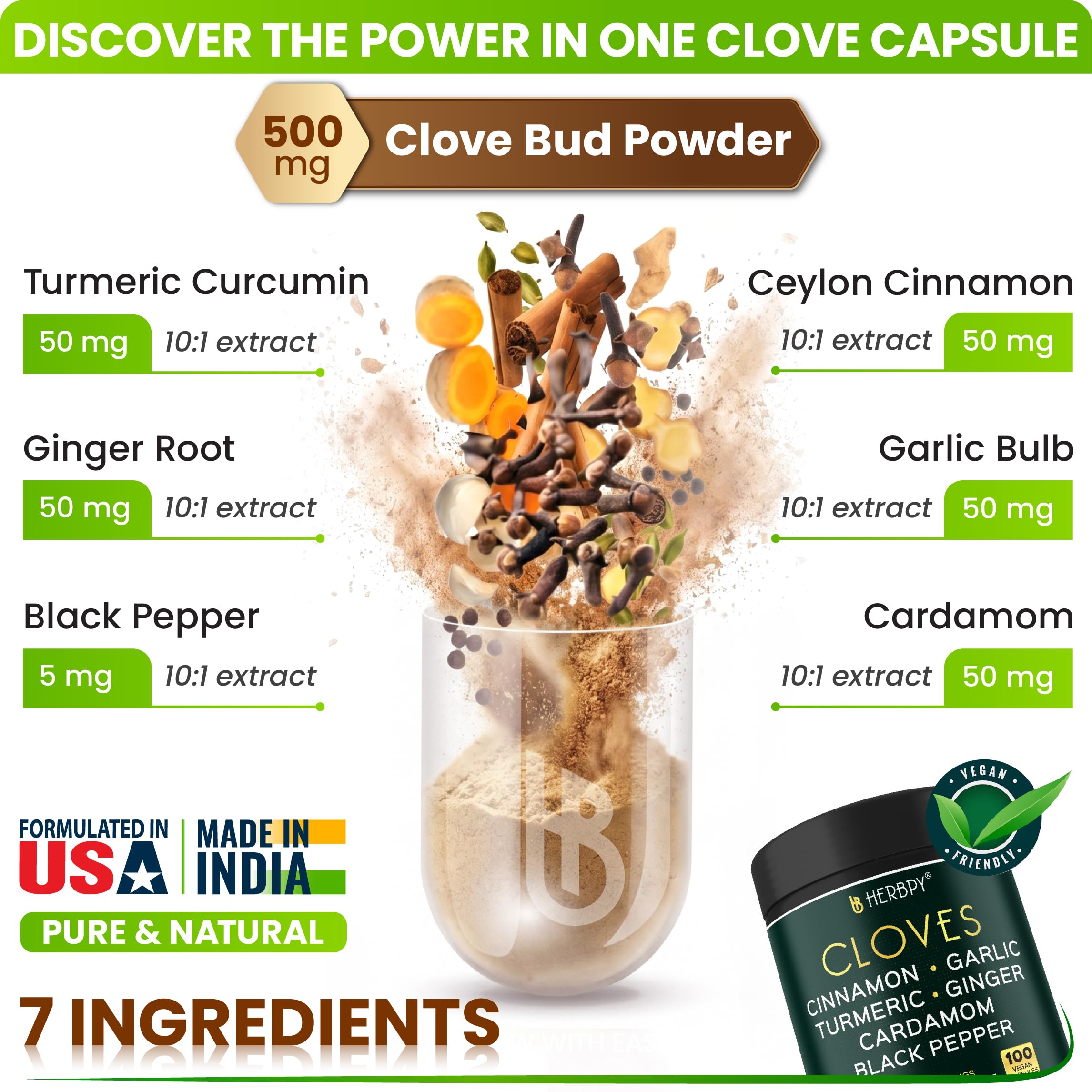 Herbpy 7-Herb Clove Bud Supplement capsules close-up