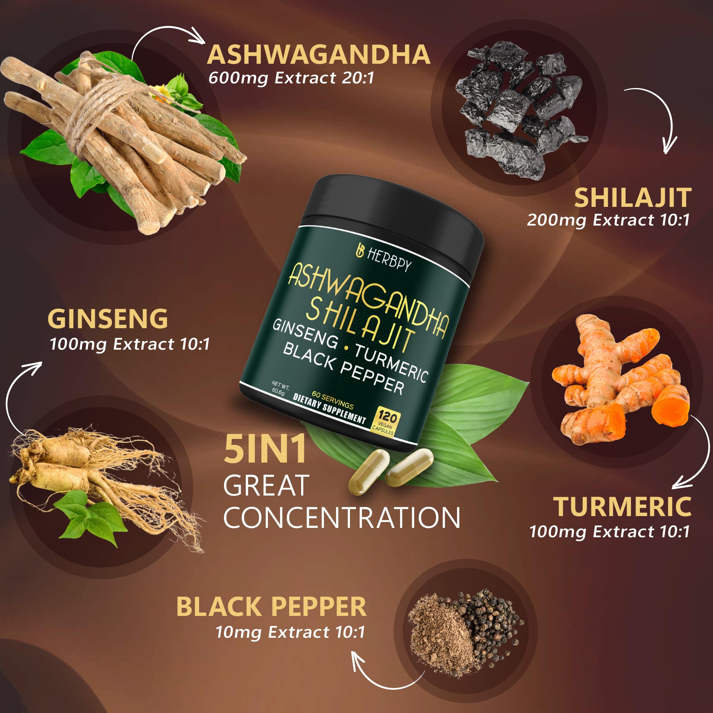 Herbpy Ashwagandha Supplement dark jar side view
