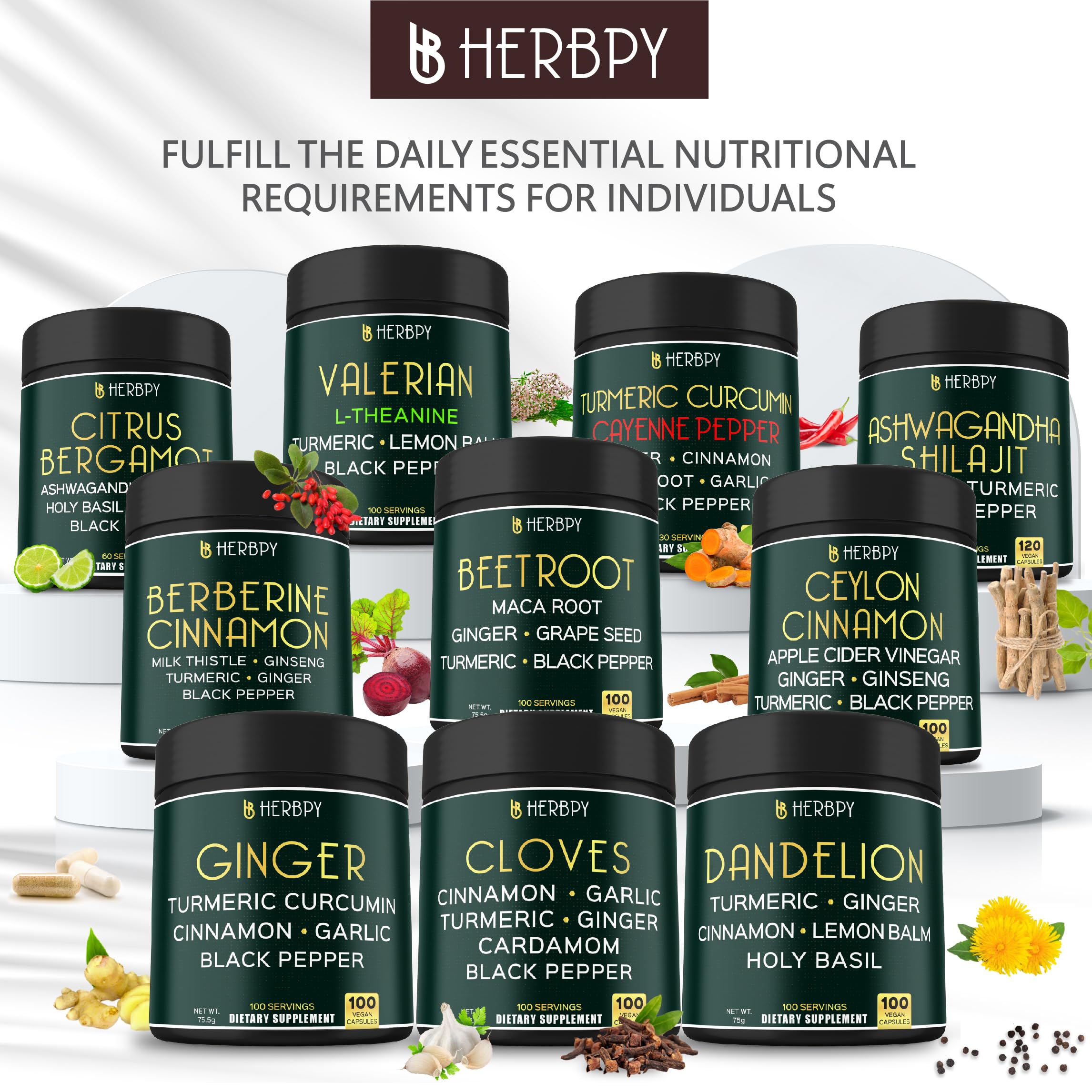 Herbpy Ashwagandha Supplement dark jar with capsules displayed