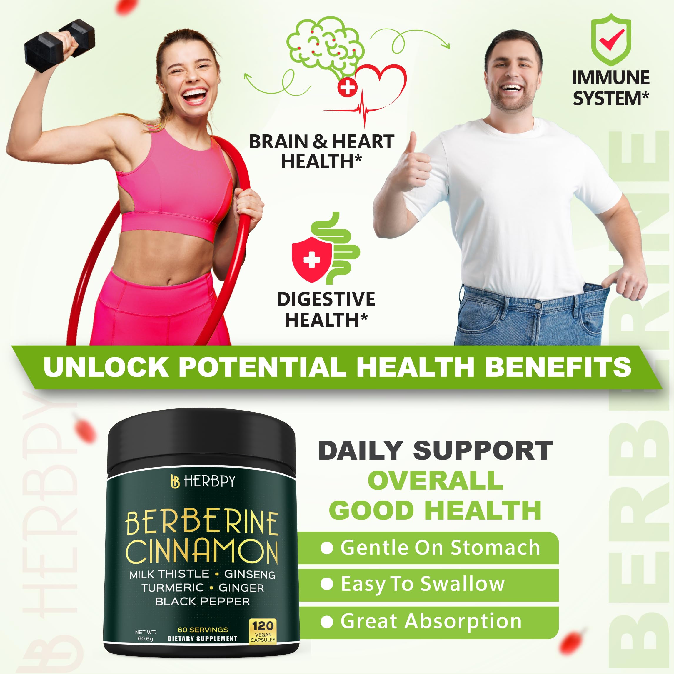 Herbpy Berberine Cinnamon Supplement 120 capsules side view
