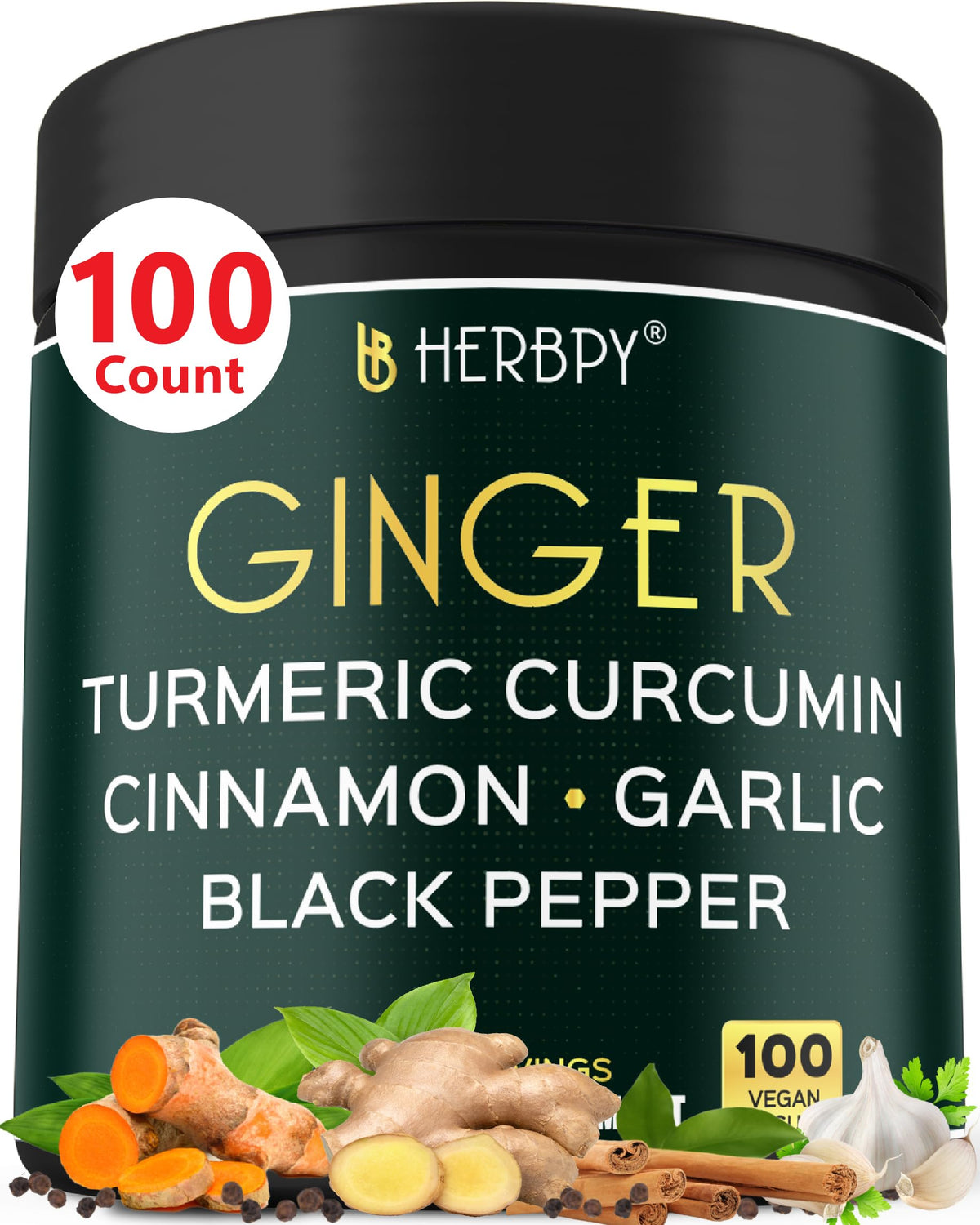 Herbpy Ginger Root Extract 5-in-1 Vegan Capsules front view
