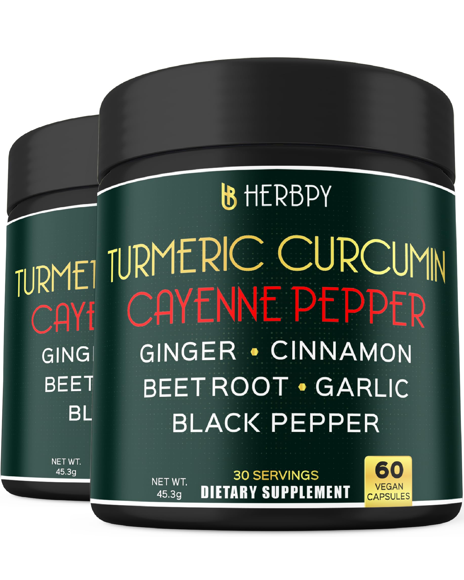 Herbpy Turmeric Curcumin Supplement 60 capsules front view