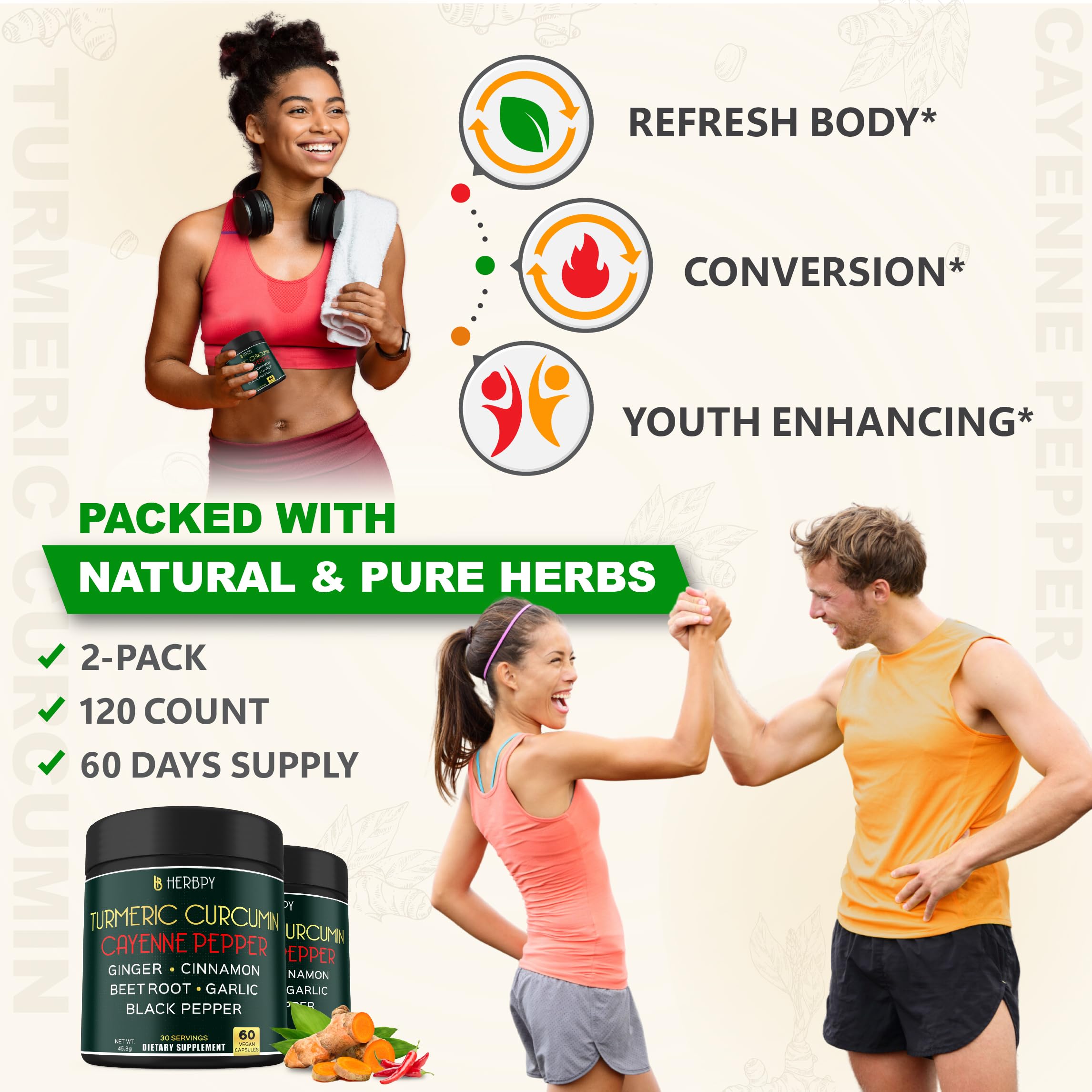 Herbpy Turmeric Curcumin Supplement bottle side view