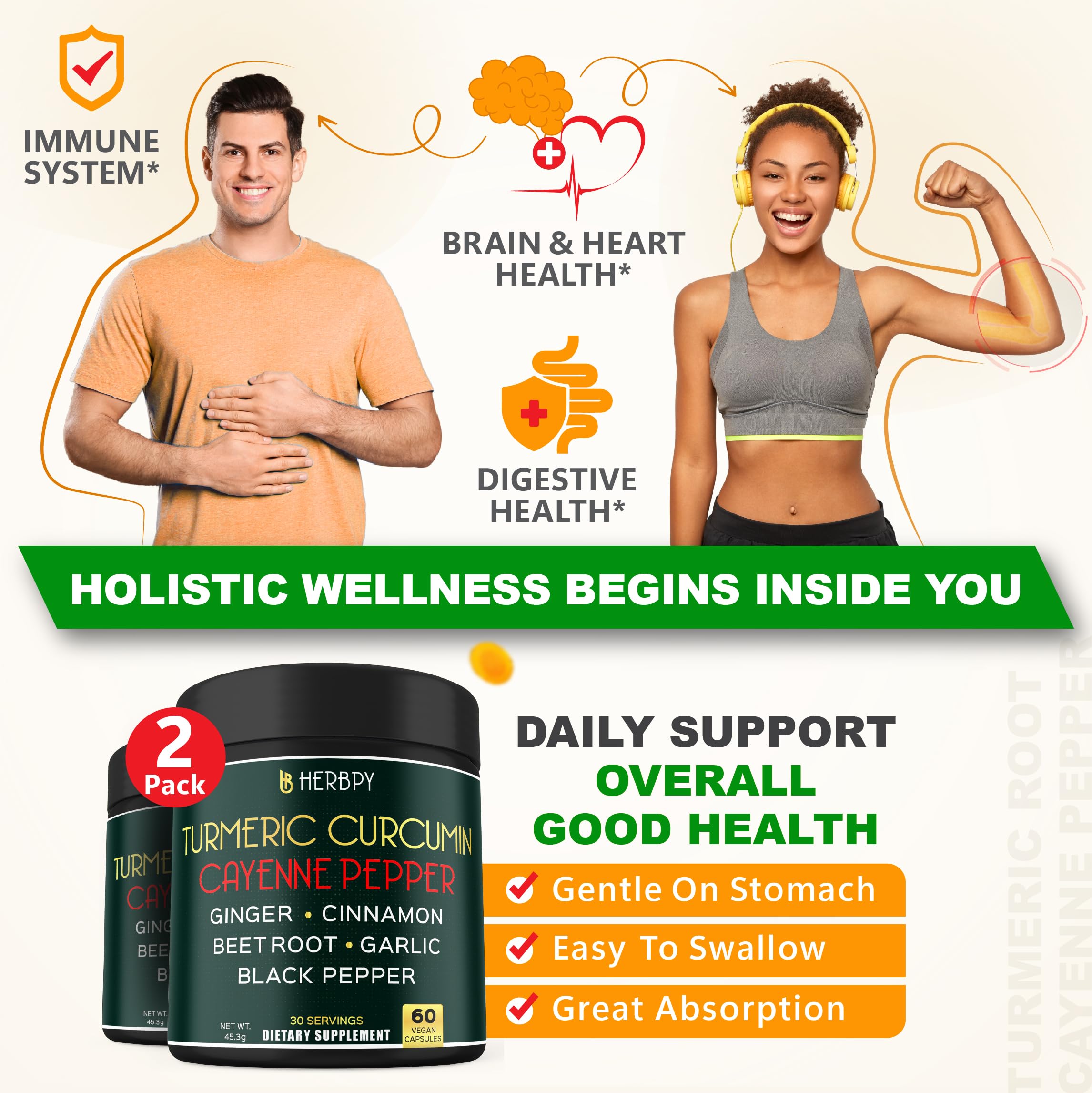 Herbpy Turmeric Curcumin Supplement capsules close-up