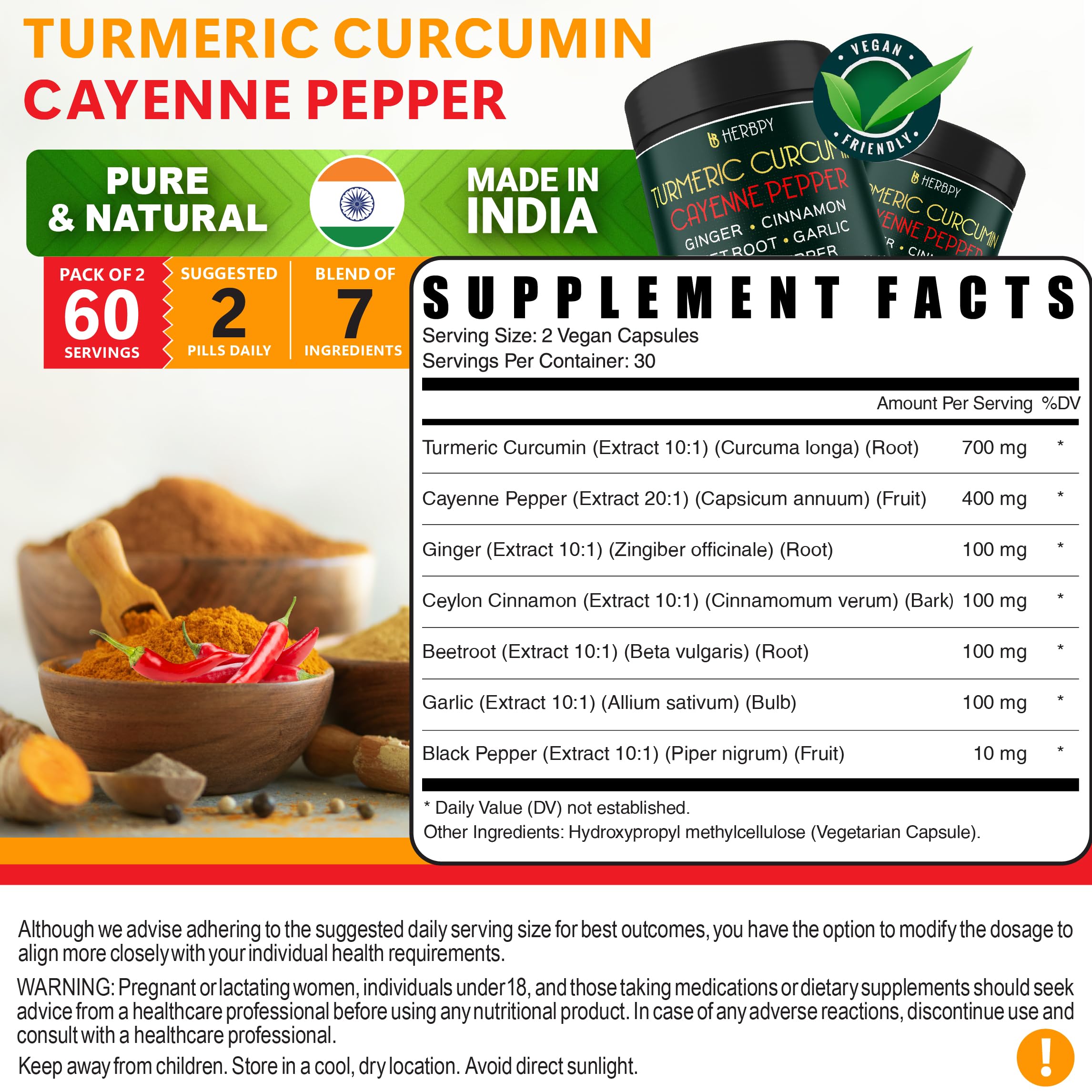 Herbpy Turmeric Curcumin Supplement capsules in hand