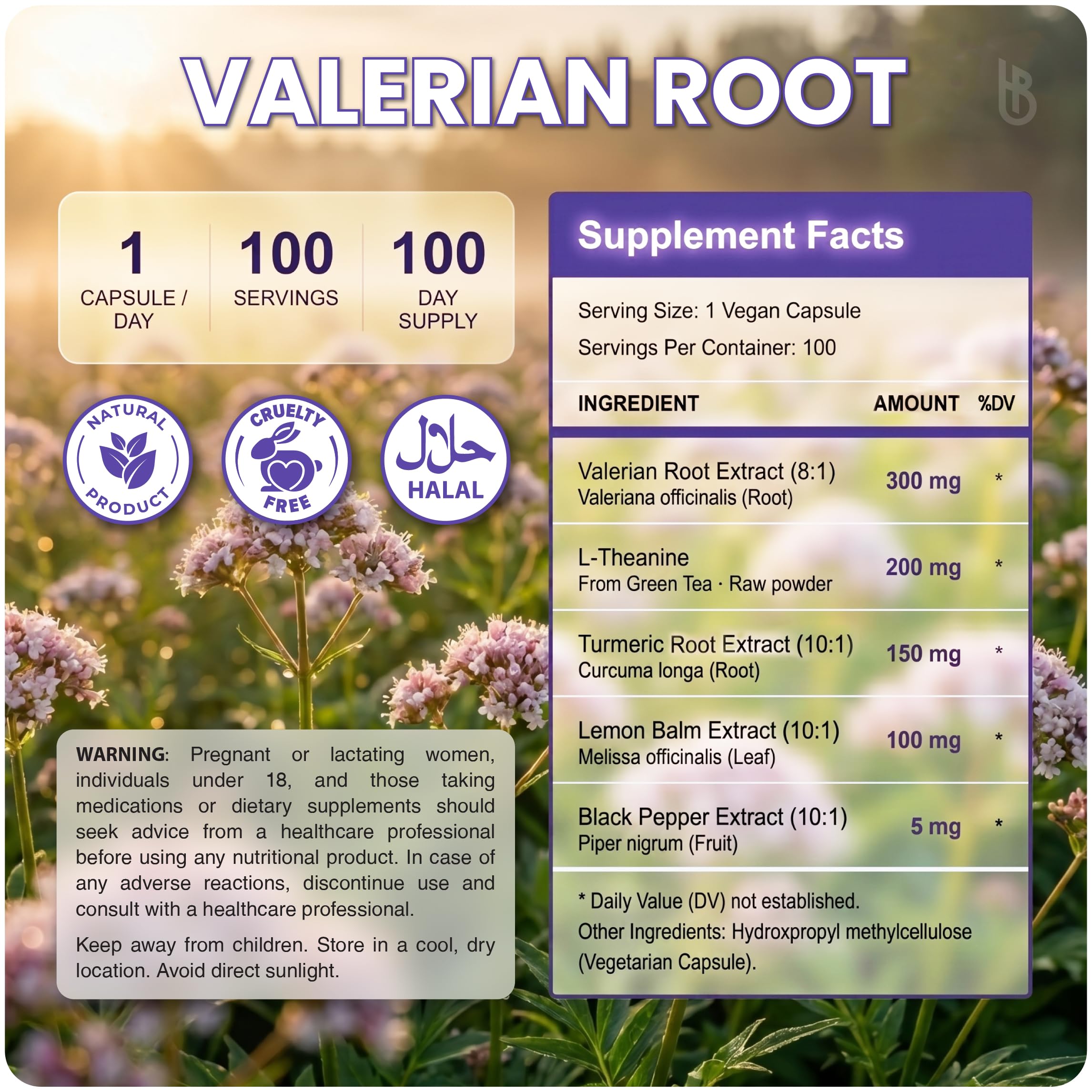 Herbpy Valerian Root Supplement 5in1 on a wooden table