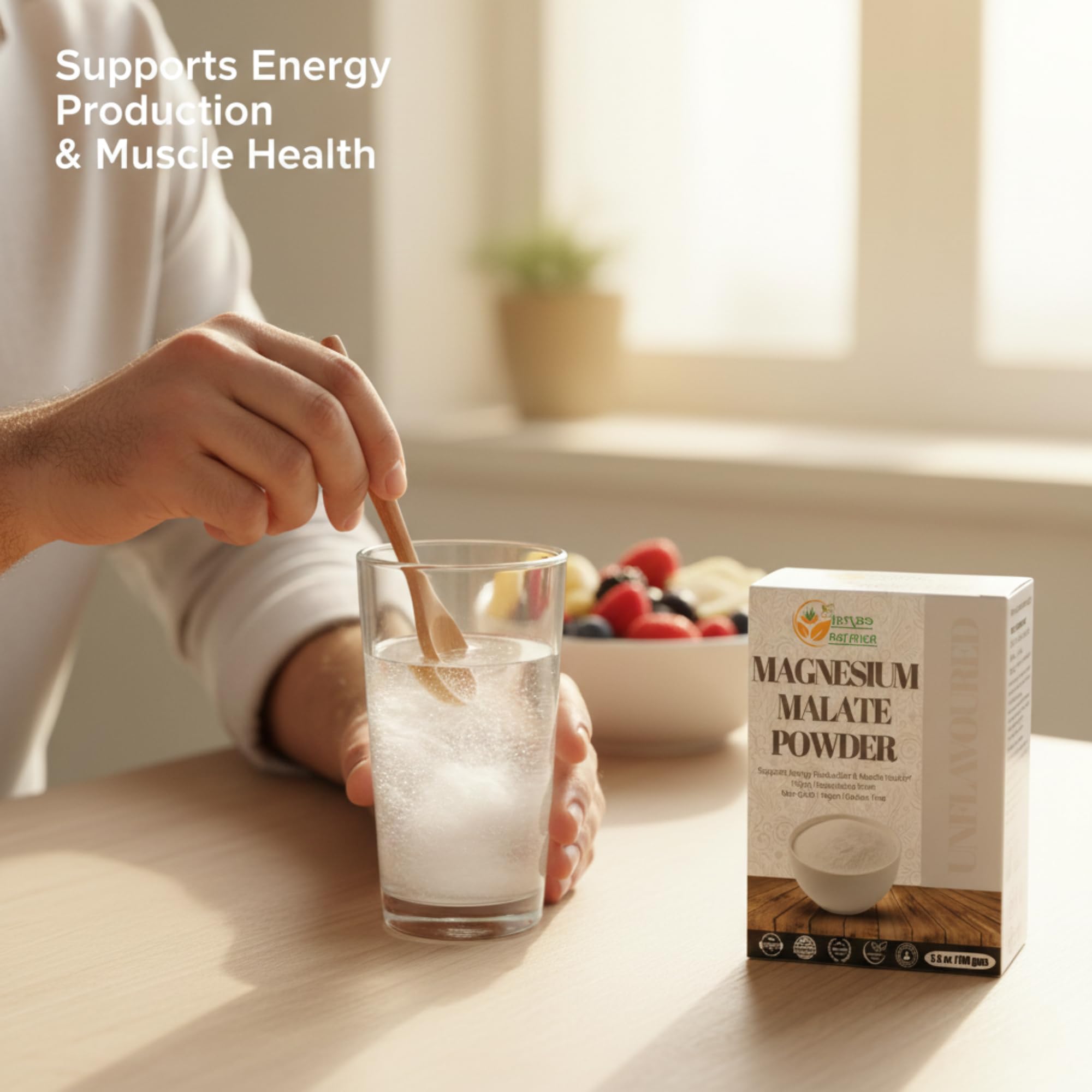 Herbs Botanica Magnesium Malate Powder 118g mixed in juice