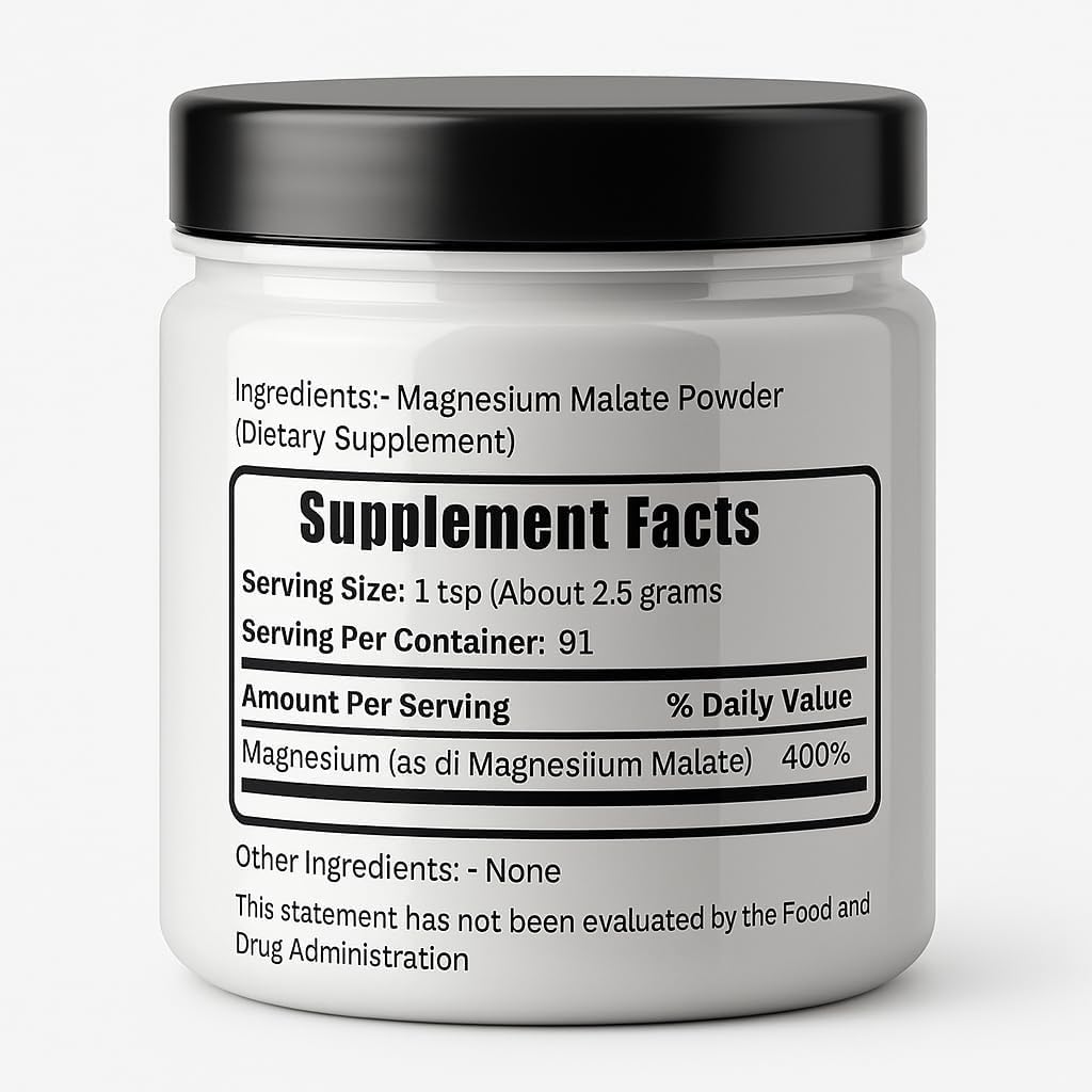 Herbs Botanica Magnesium Malate Powder 240g packaging details