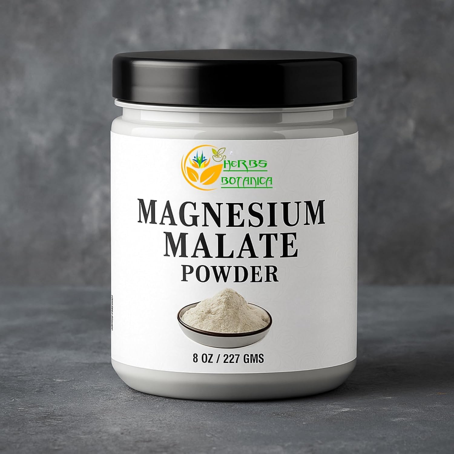 Herbs Botanica Magnesium Malate Powder 240g scoop with powder