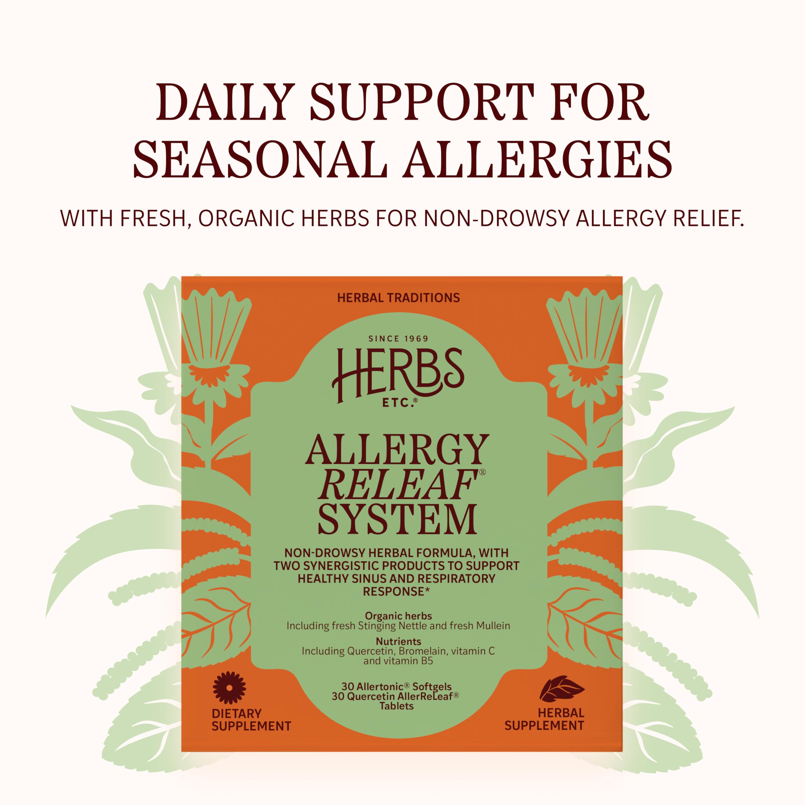 Herbs Etc. Allergy ReLeaf System softgel and tablet packaging