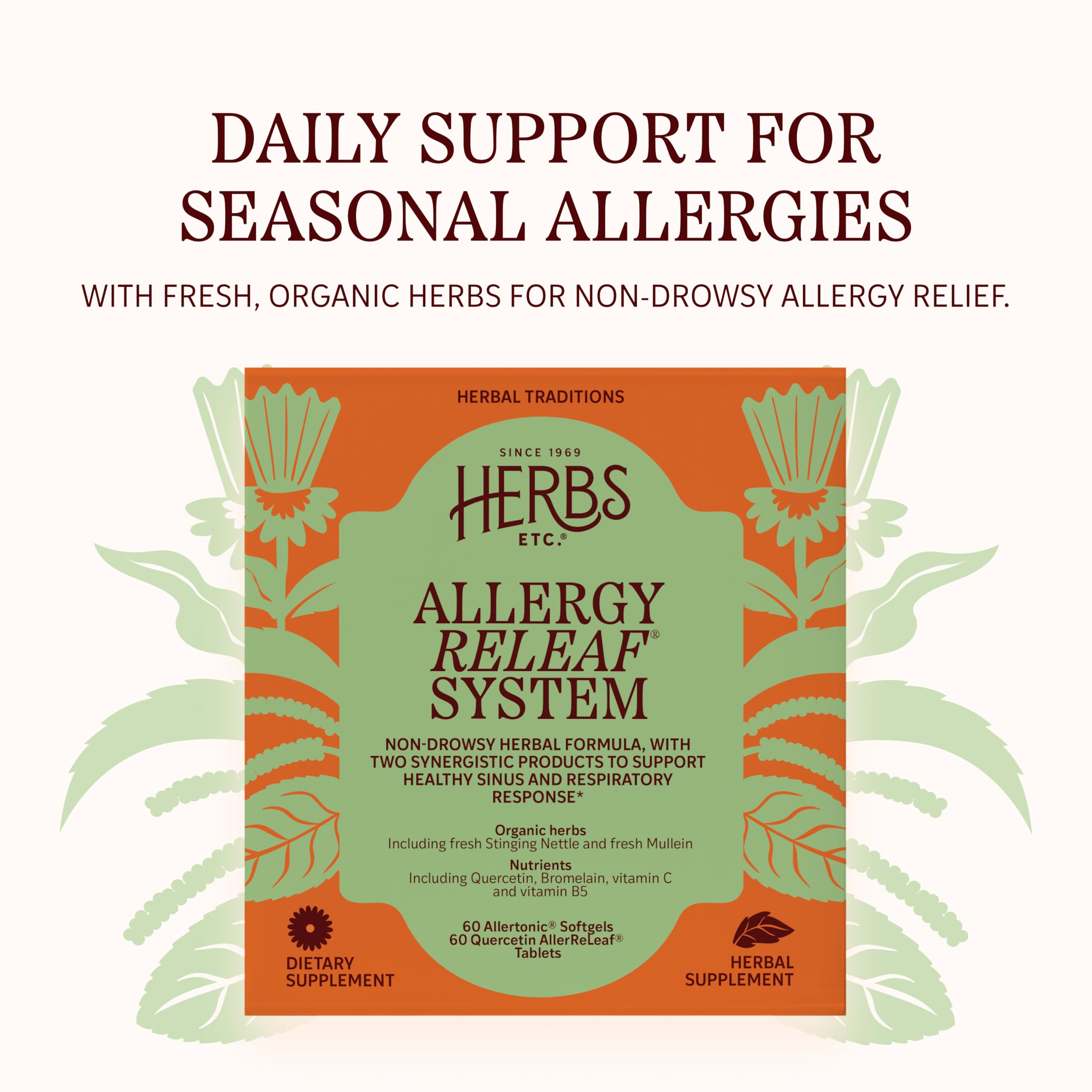 Herbs Etc. Allergy ReLeaf System softgel and tablet packaging