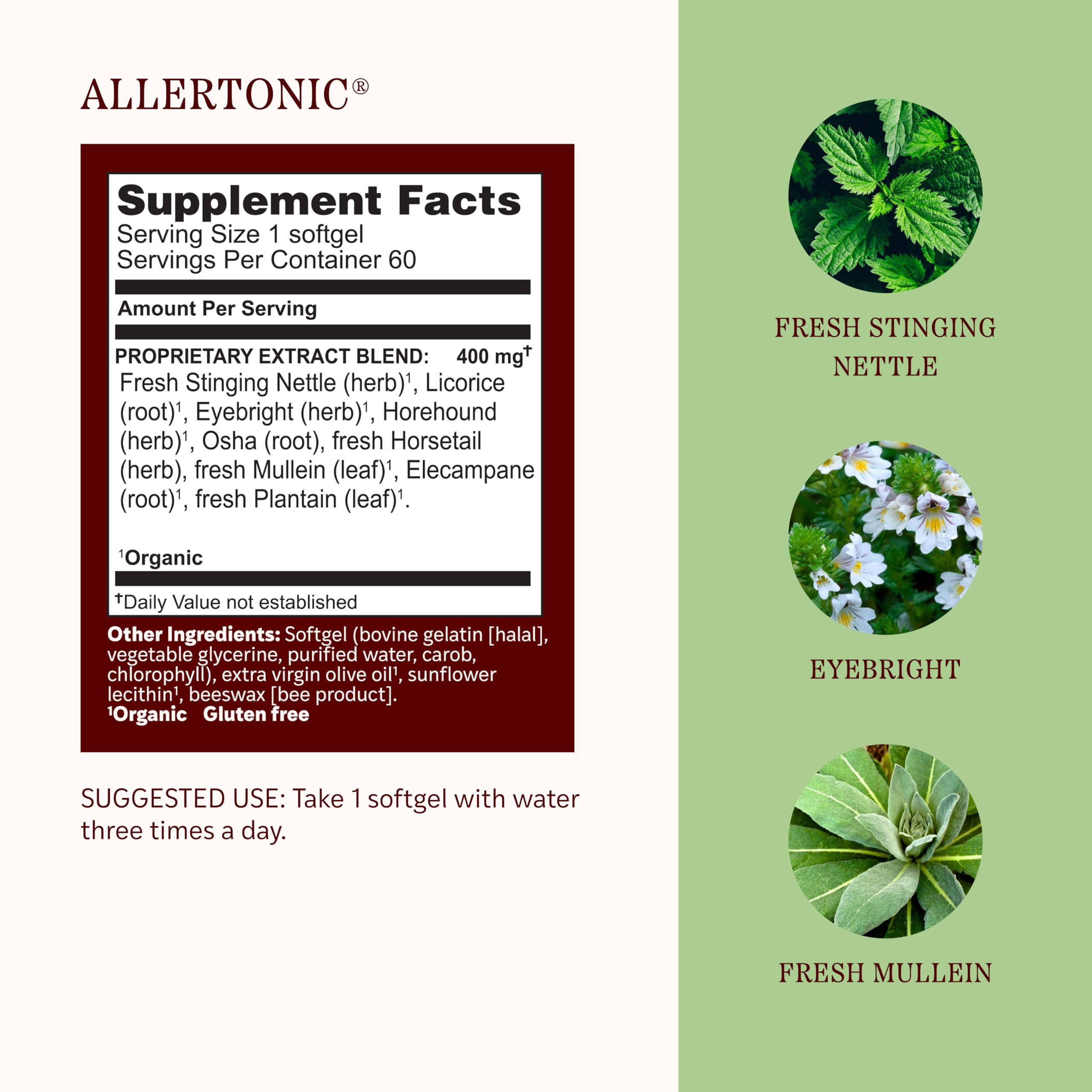 Herbs Etc. Allertonic Softgels back view with ingredient list