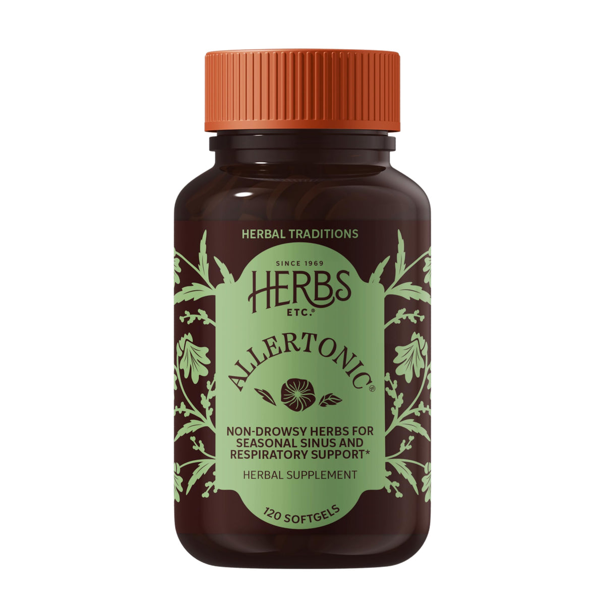 Herbs Etc. Allertonic Softgels front view, 91g packaging