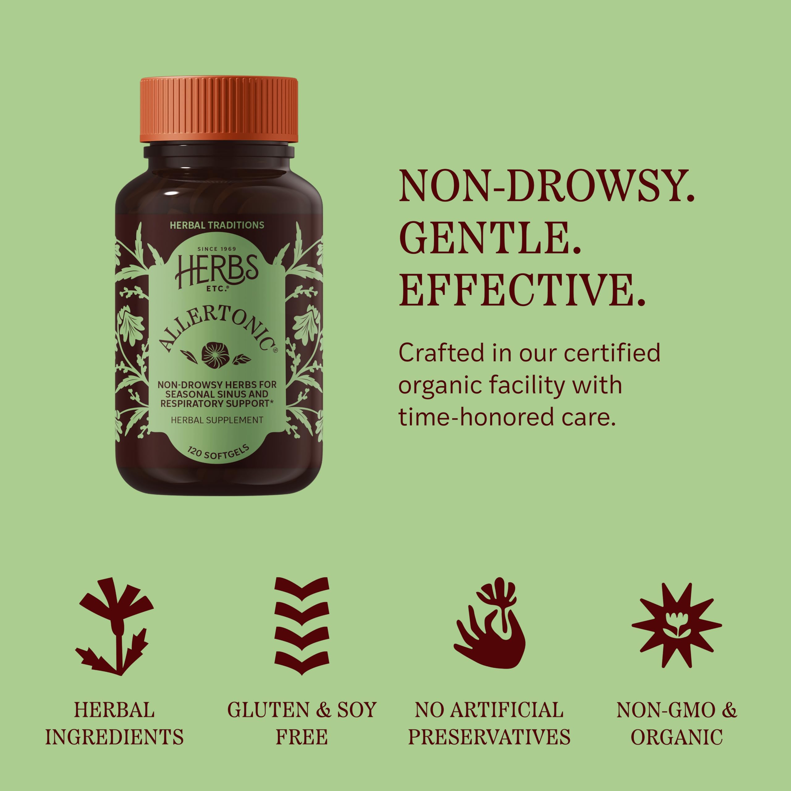Herbs Etc. Allertonic Softgels opened bottle with capsules