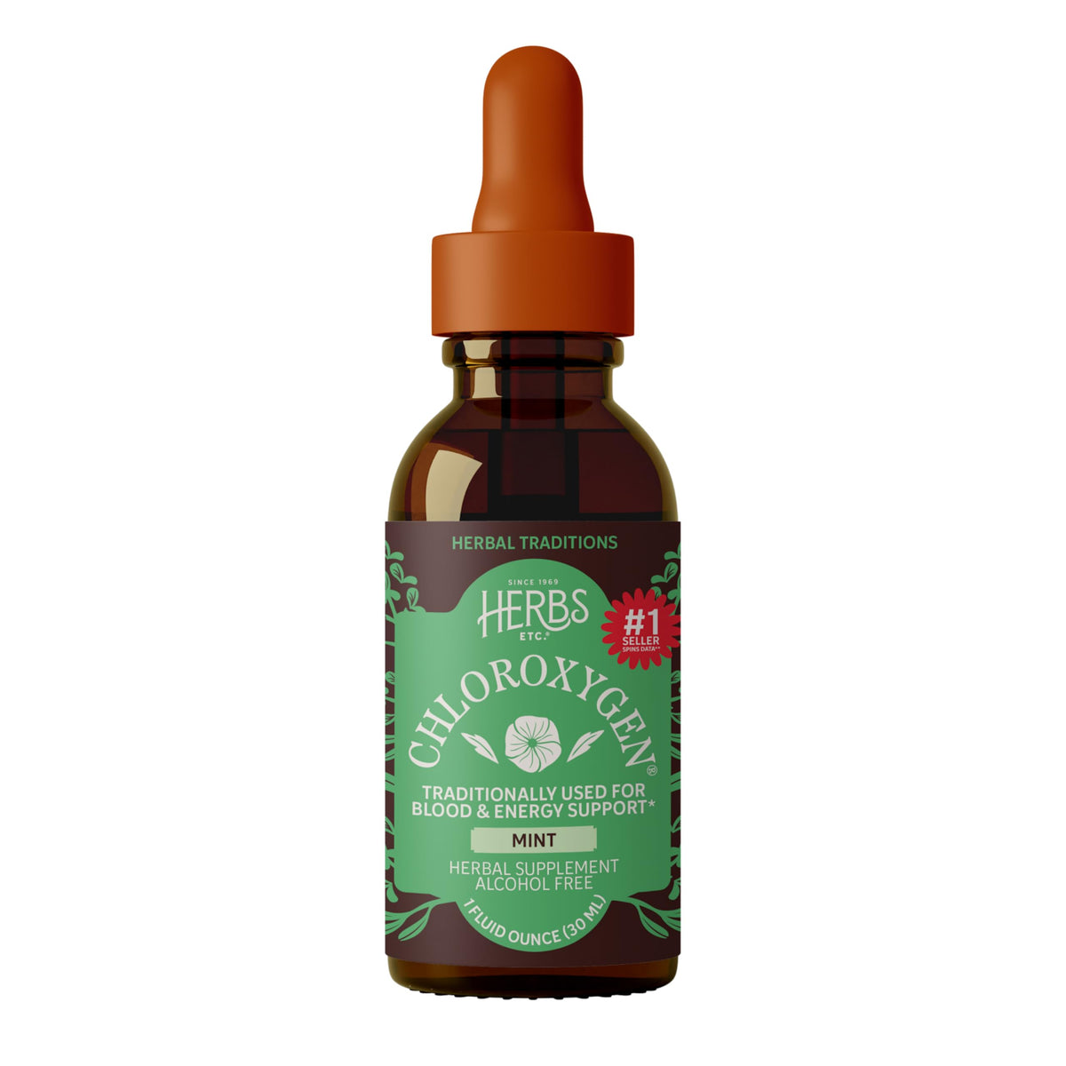 Herbs Etc. ChlorOxygen Chlorophyll Concentrate Mint 27g front view
