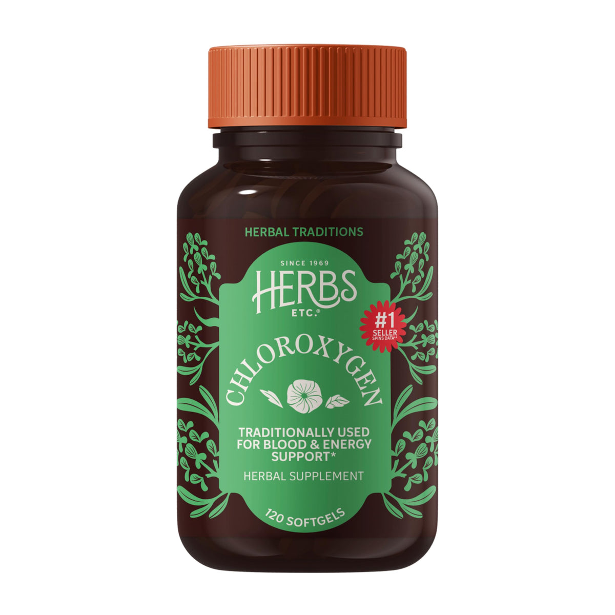 Herbs Etc. ChlorOxygen Chlorophyll Softgels front view with packaging