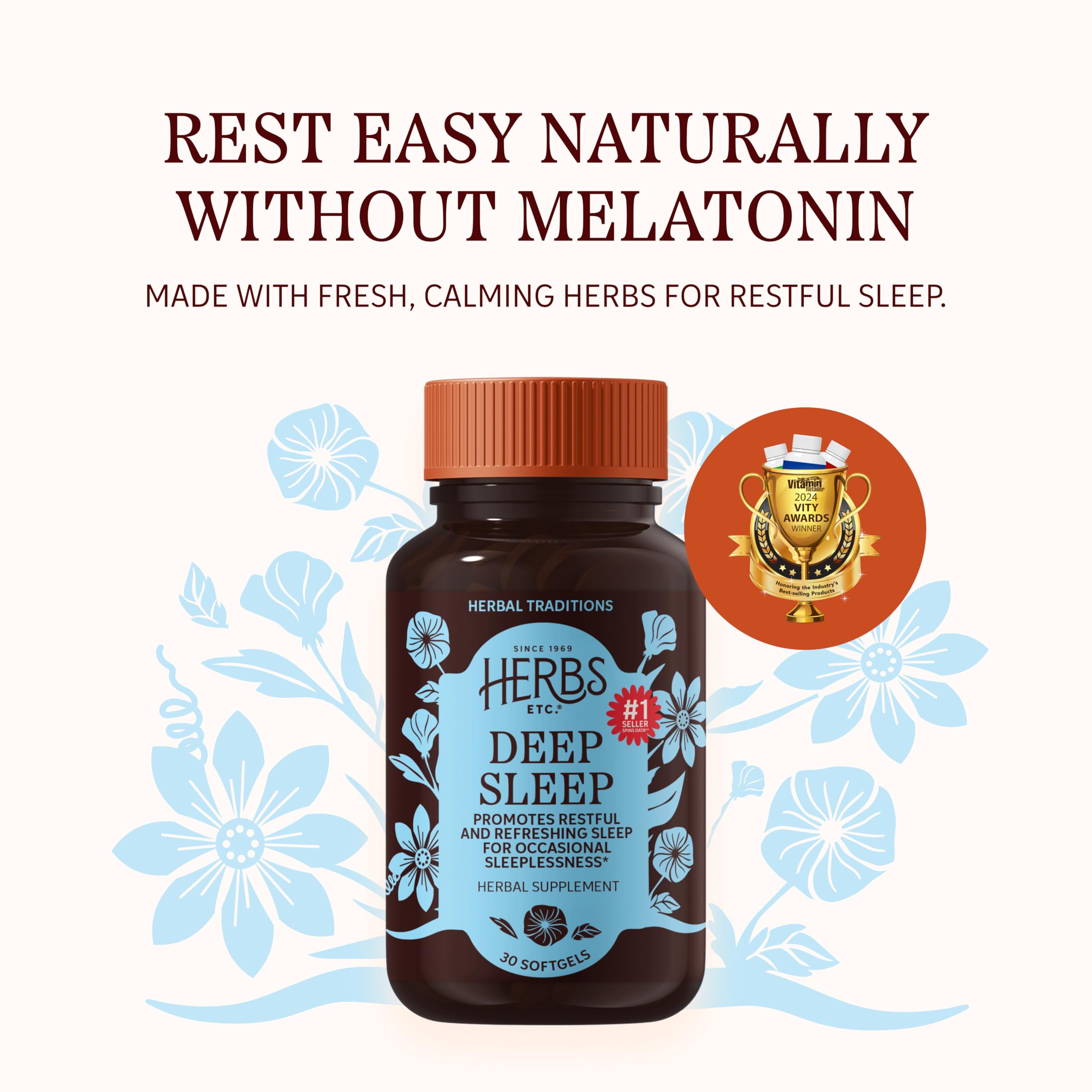 Herbs Etc. Deep Sleep Softgels side view showing softgel