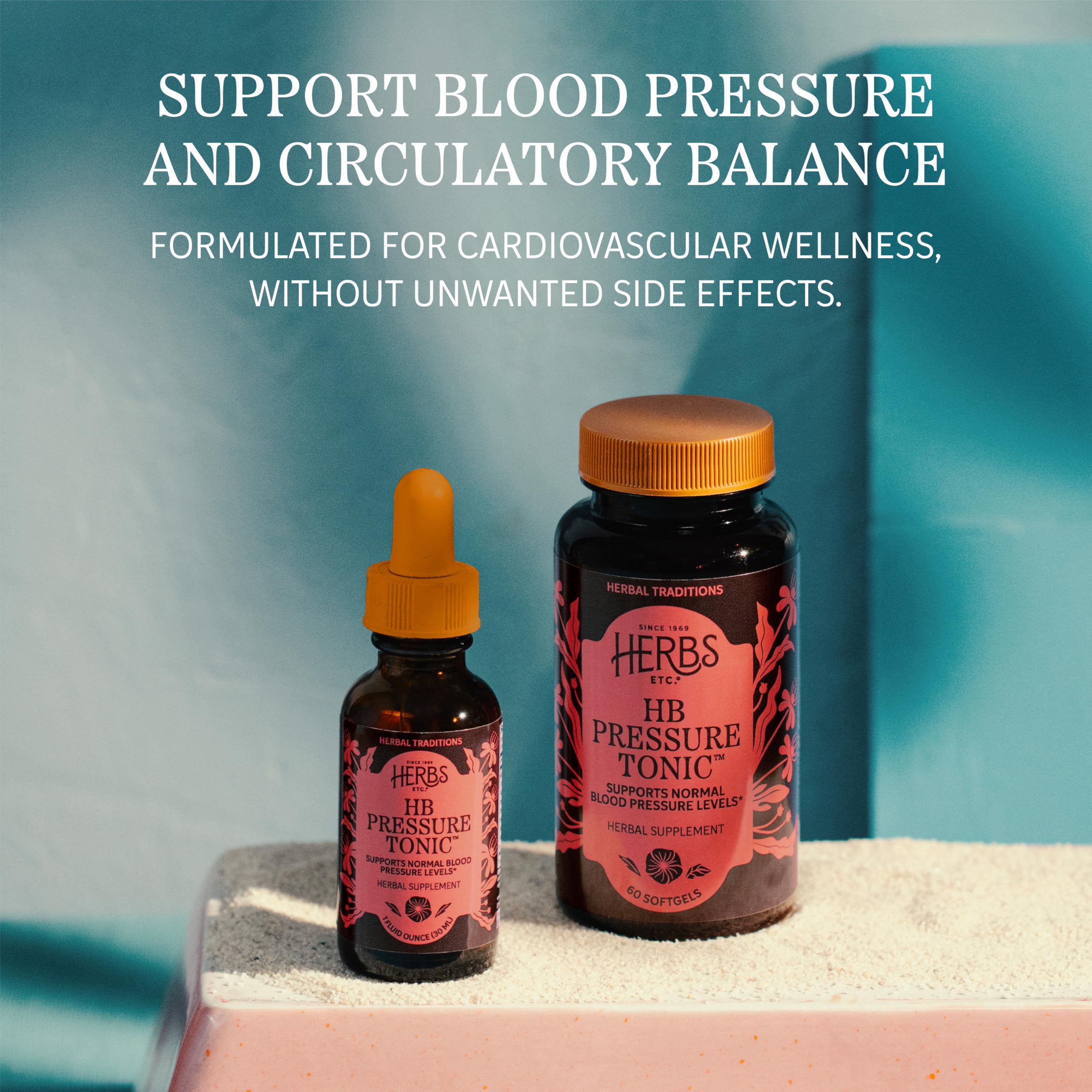 Herbs Etc. HB Pressure Tonic Softgels 200mg bottle with label