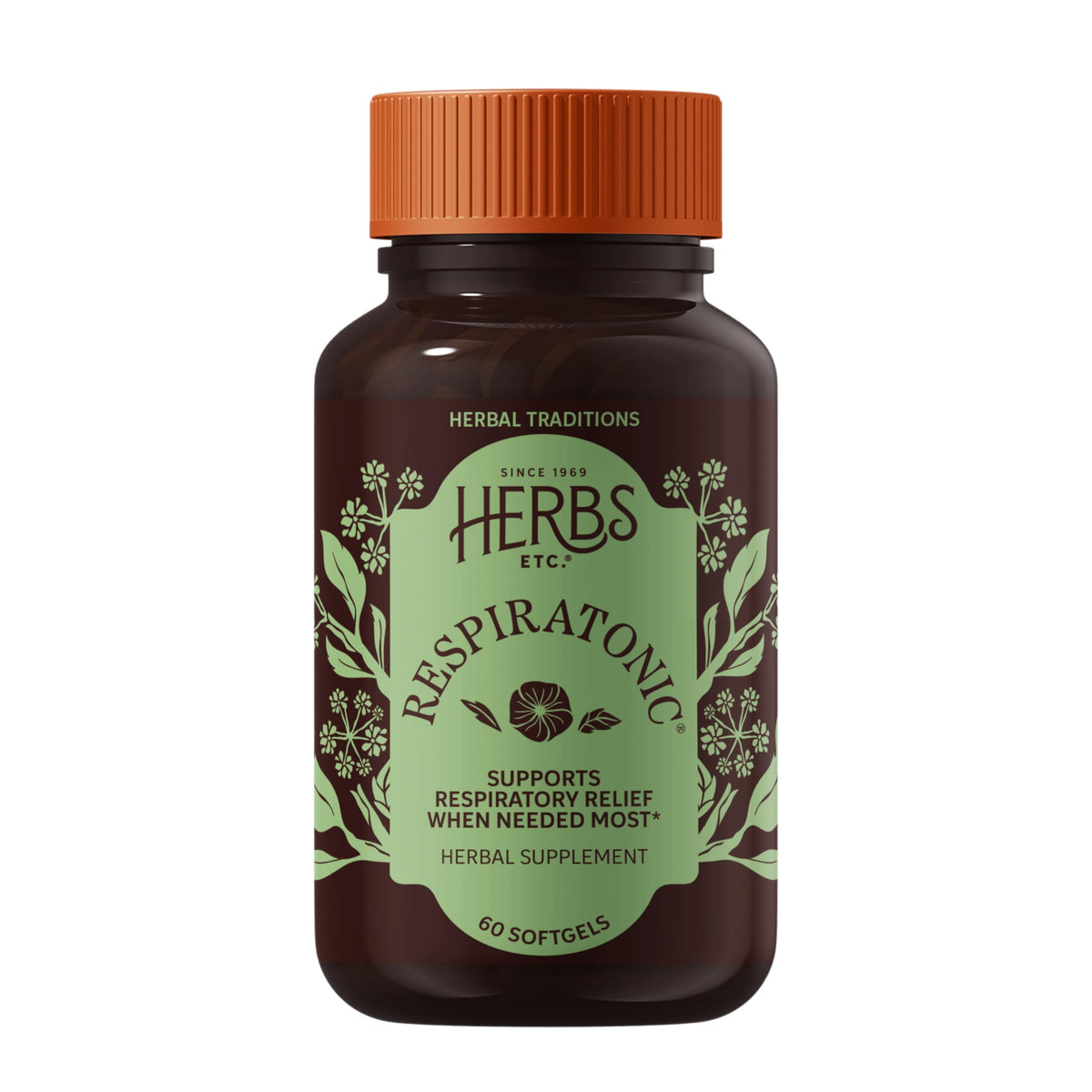 Herbs Etc. Respiratonic Softgels front view showing the packaging