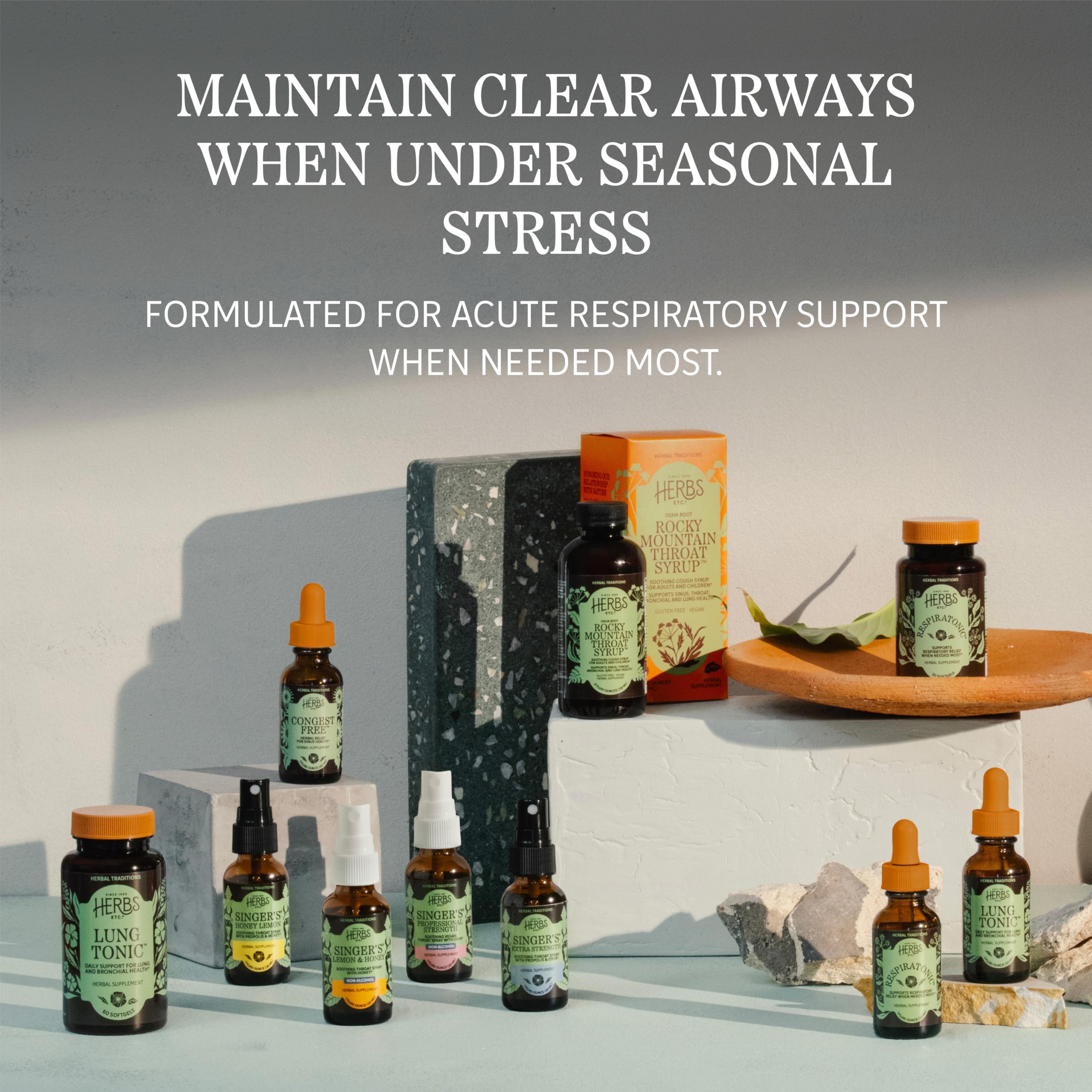 Herbs Etc. Respiratonic Softgels on a wooden table