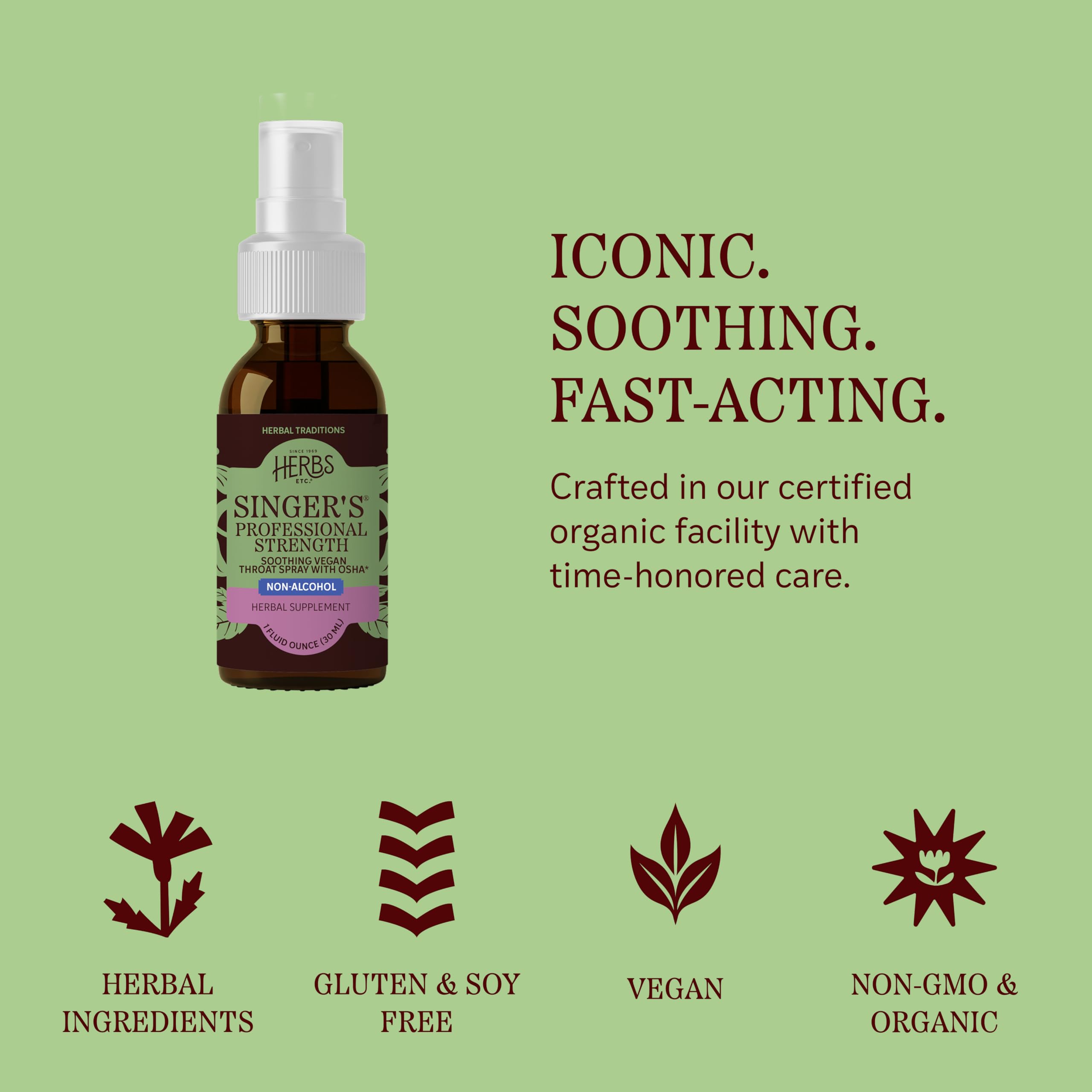 Herbs Etc. Singer's Saving Grace Throat Spray label close-up