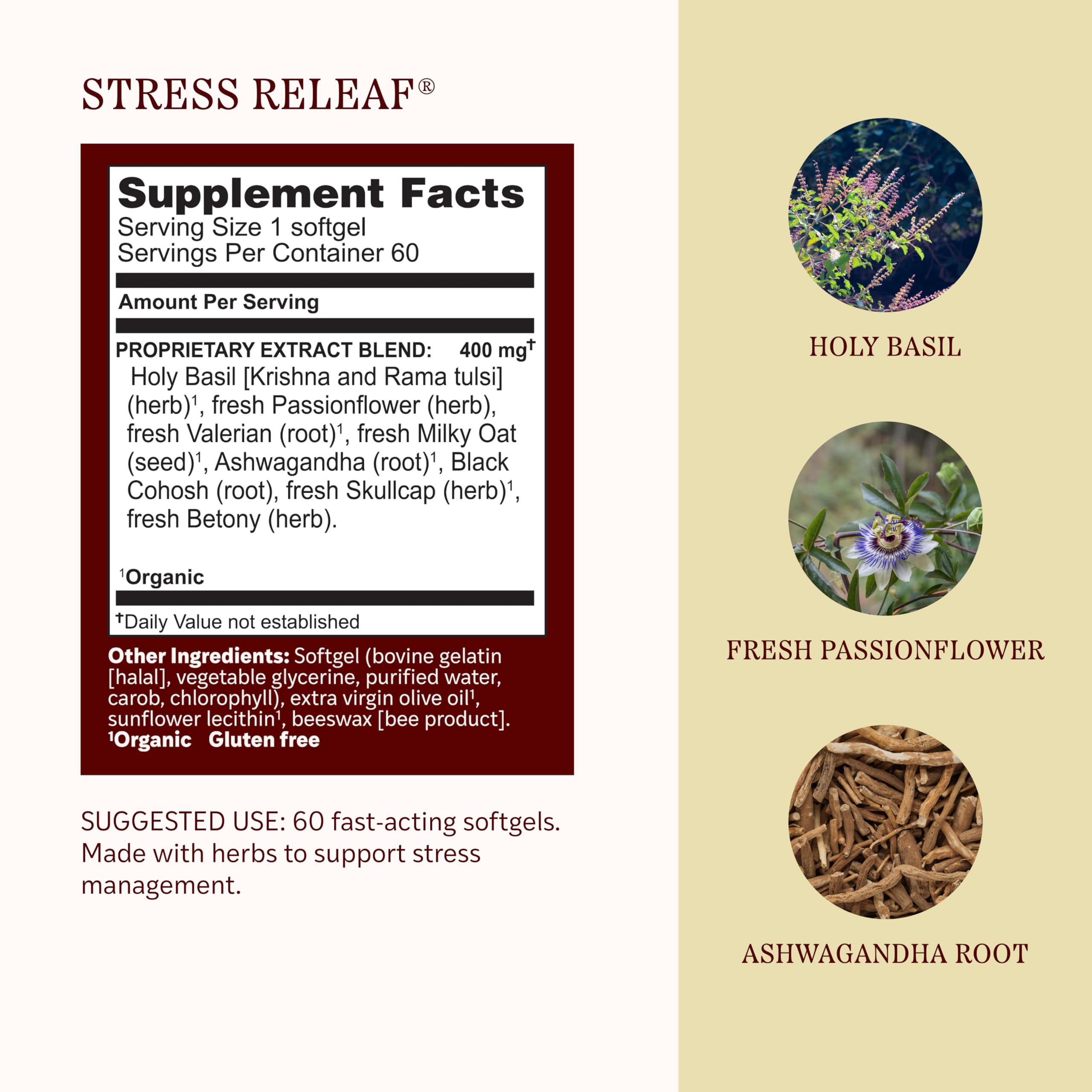 Herbs Etc. Stress ReLeaf Softgels back view with ingredient list