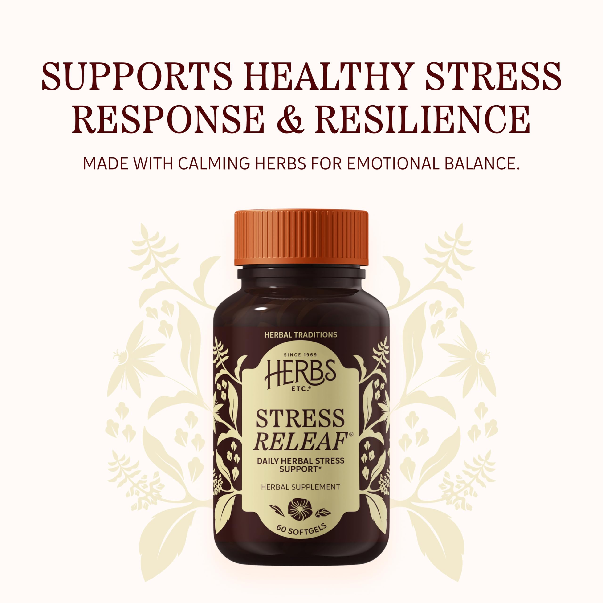 Herbs Etc. Stress ReLeaf Softgels side view showing softgel
