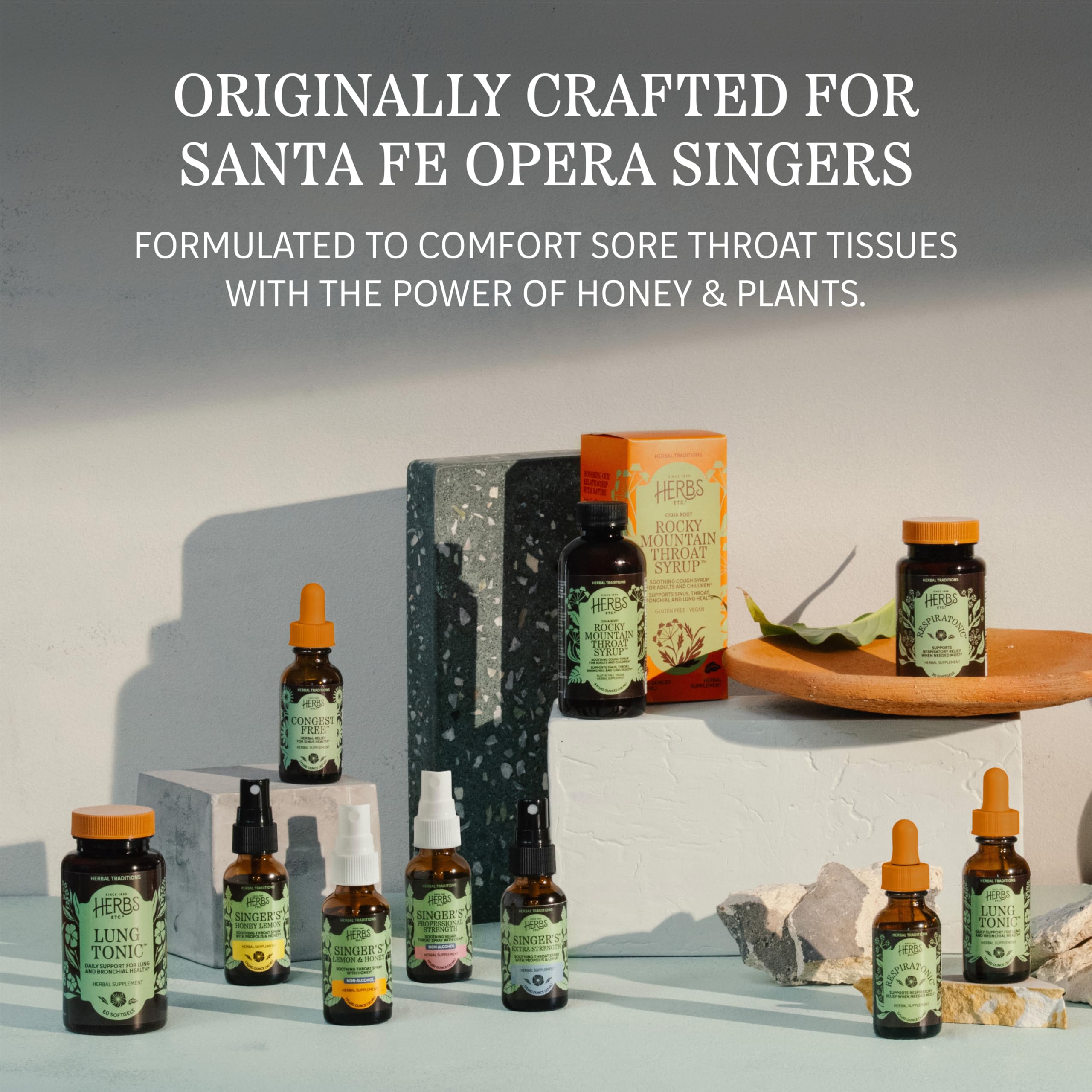 Herbs Etc. throat spray in use during a rehearsal