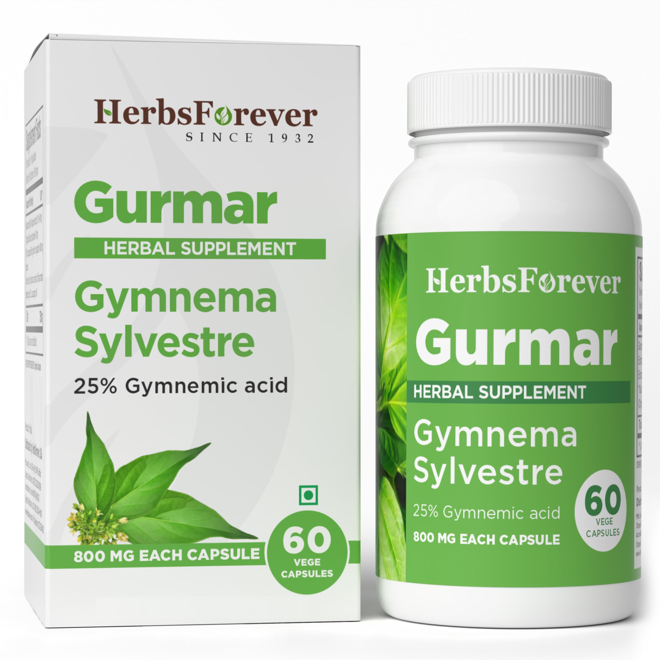 Herbsforever Gymnema Sylvestre 7:1 Extract Capsules front view
