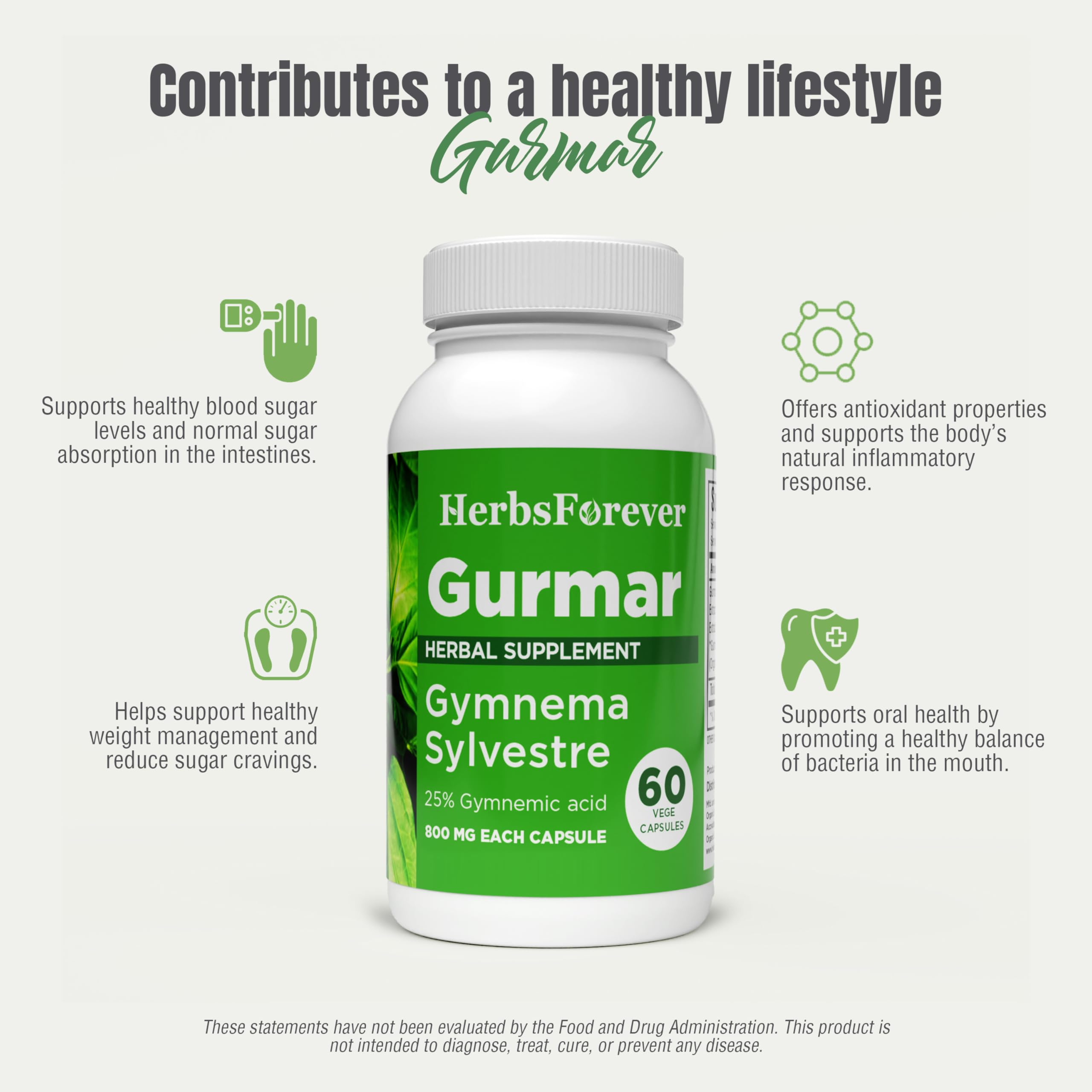 Herbsforever Gymnema Sylvestre capsules with measuring spoon