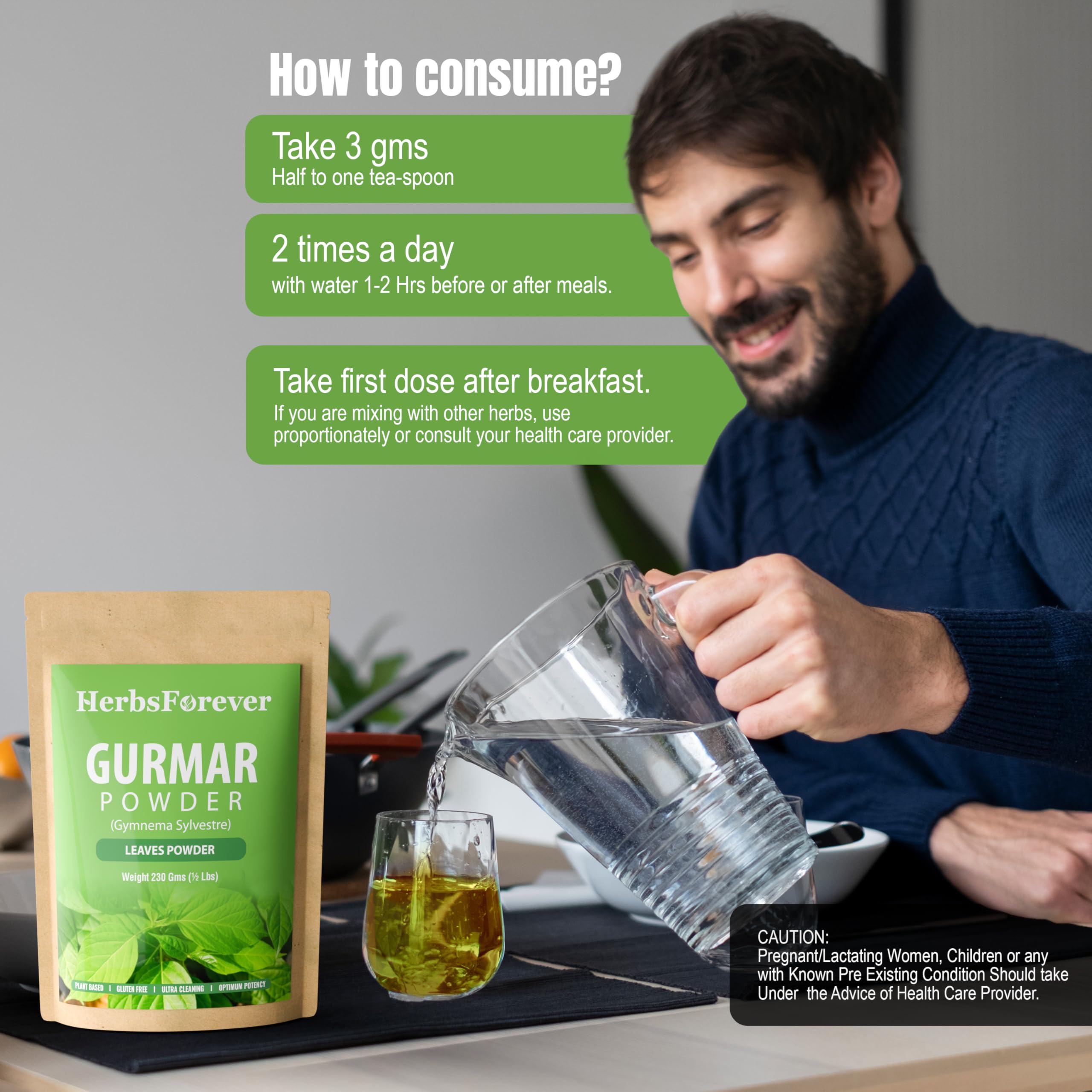 Herbsforever Gymnema Sylvestre powder in a scoop