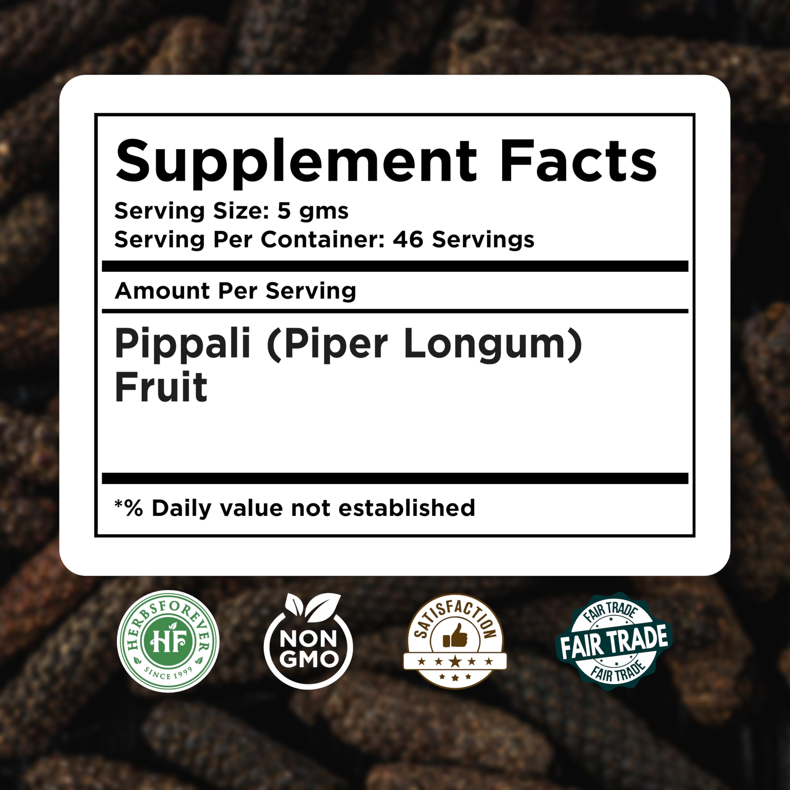 Herbsforever Pippali (Piper Longum) product label close-up