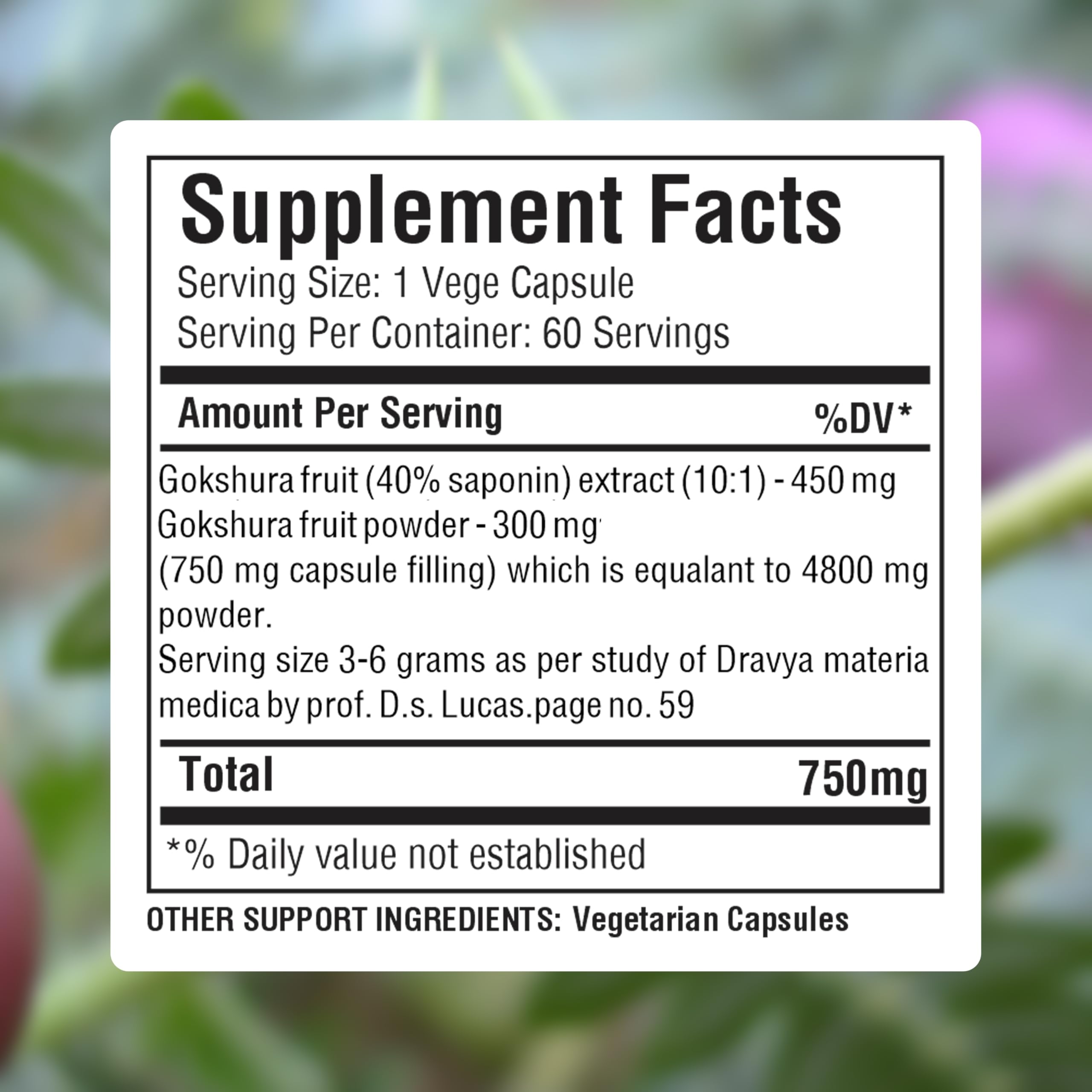 Herbsforever Tribulus Terrestris Extract 750mg bottle side view