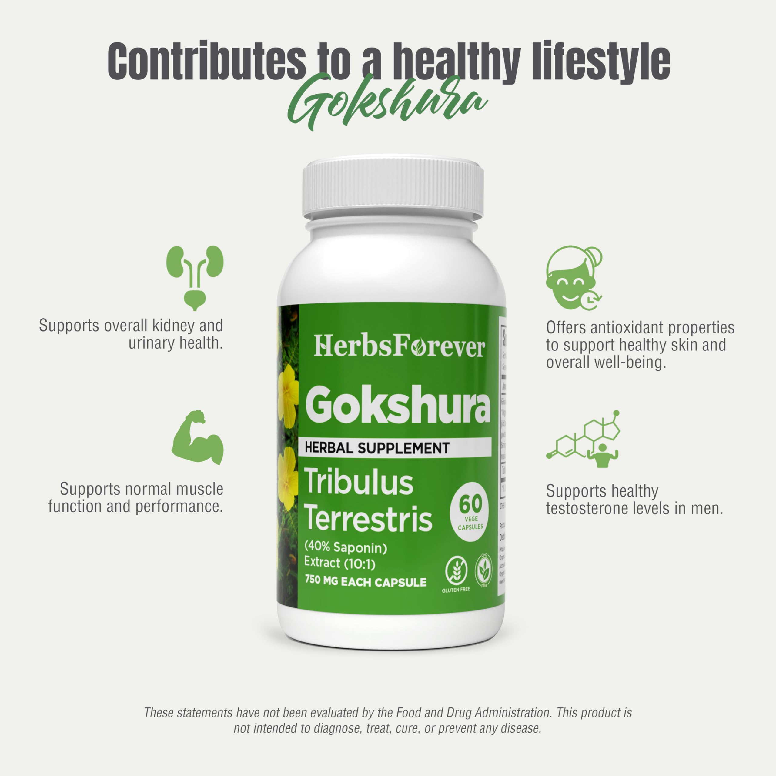 Herbsforever Tribulus Terrestris Extract 750mg vegan capsules on a wooden table