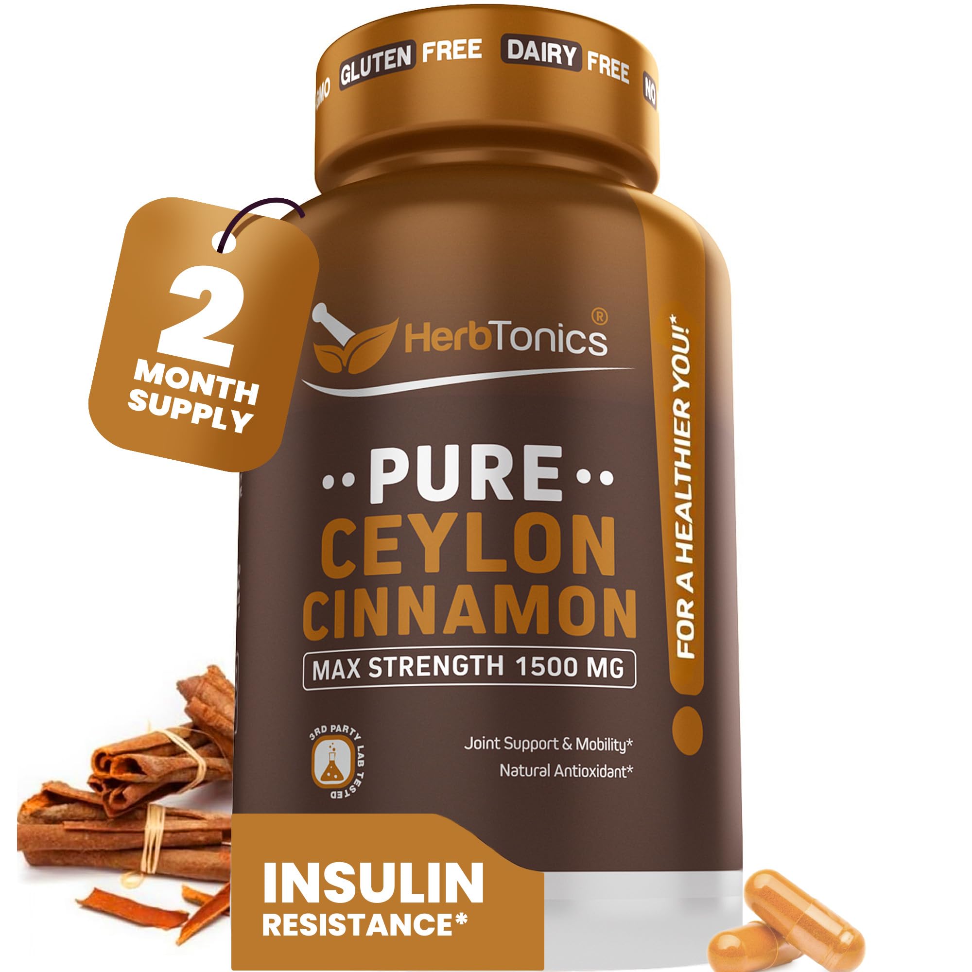 Herbtonics Ceylon Cinnamon Capsules 1500mg front view