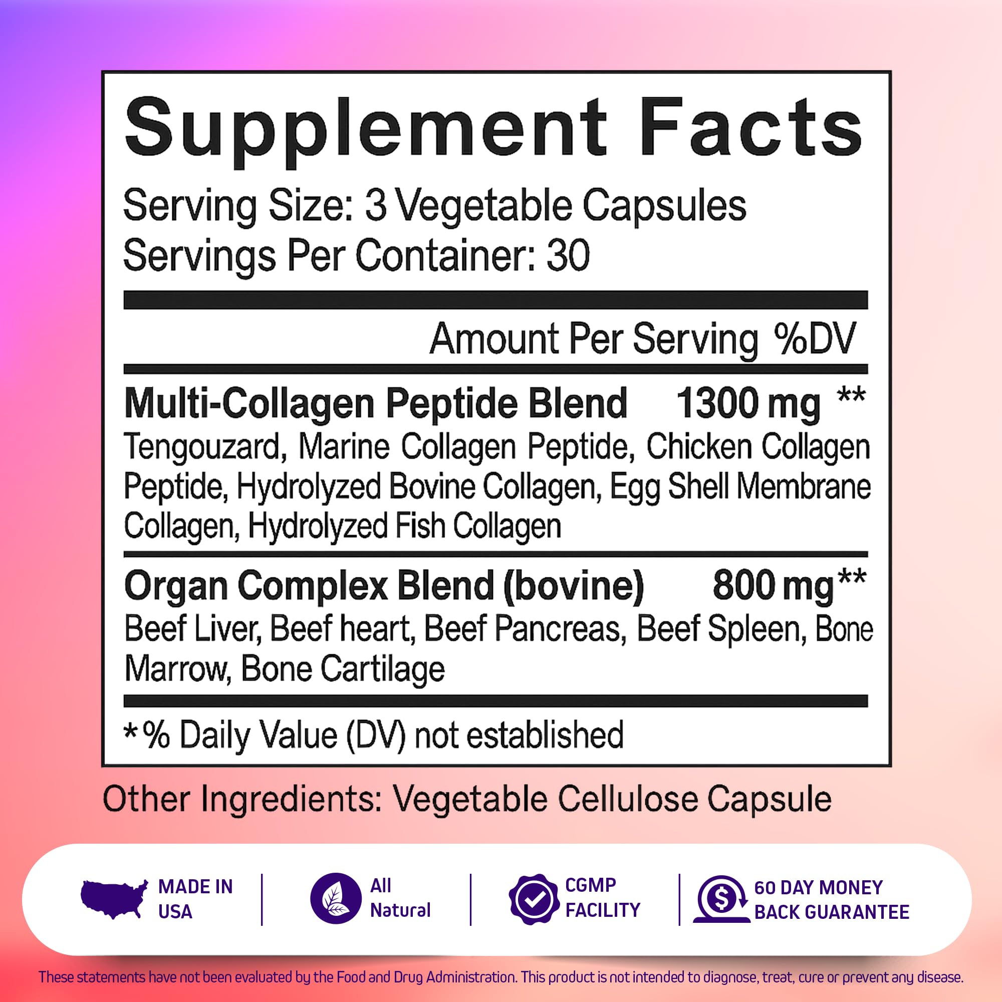 Herbtonics Collagen & Organ Blend bottle with 60 capsules