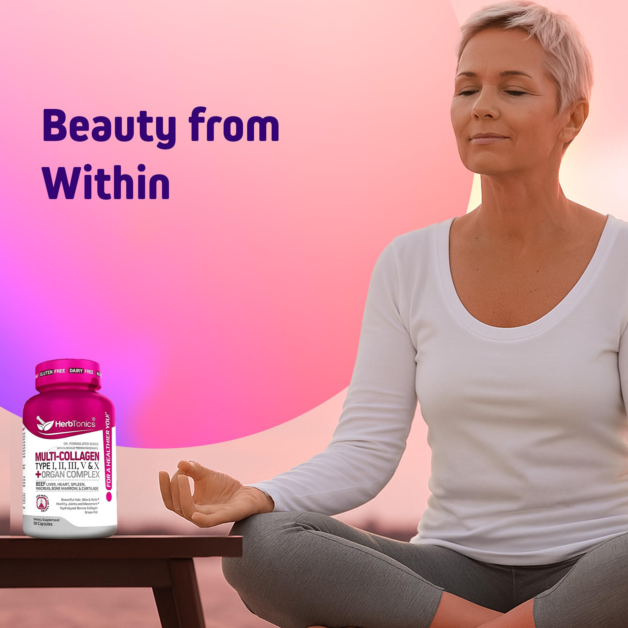 Herbtonics Collagen & Organ Blend capsules in hand