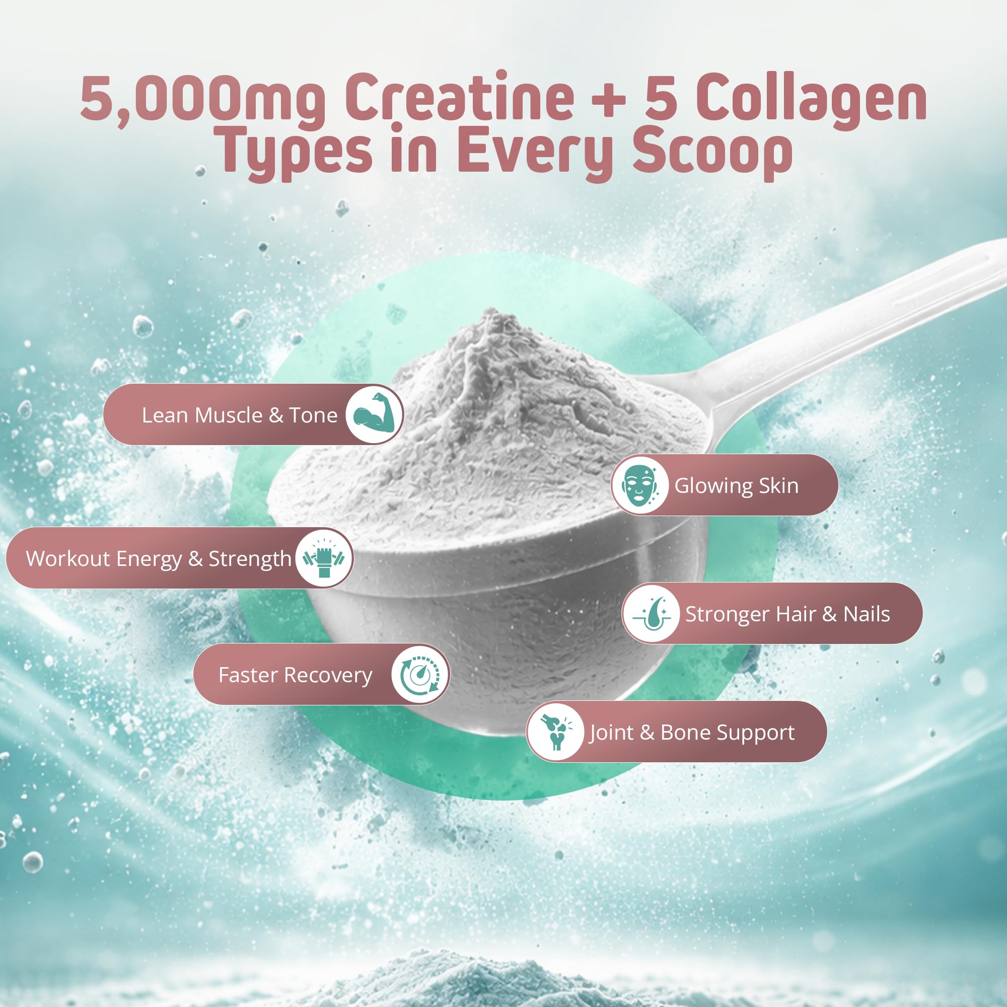 Herbtonics Creatine Monohydrate 5000mg scoop with powder