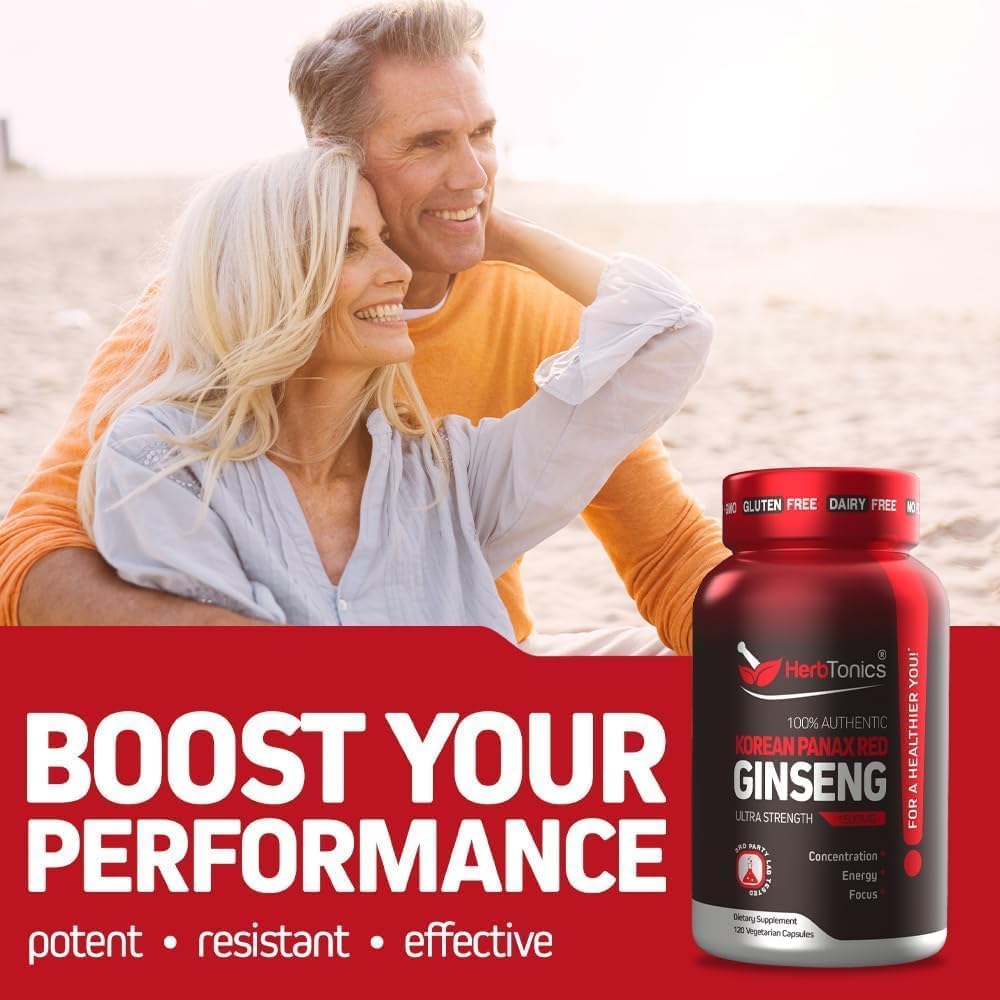 Herbtonics Korean Red Panax Ginseng 1500mg supplement bottle side view