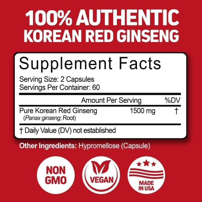 Herbtonics Korean Red Panax Ginseng 1500mg supplement ingredients list