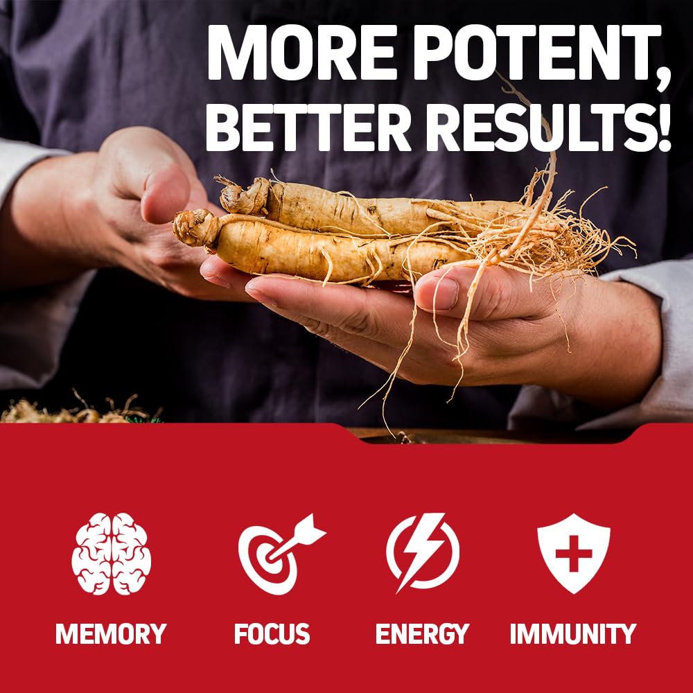 Herbtonics Korean Red Panax Ginseng Supplement capsules on a table