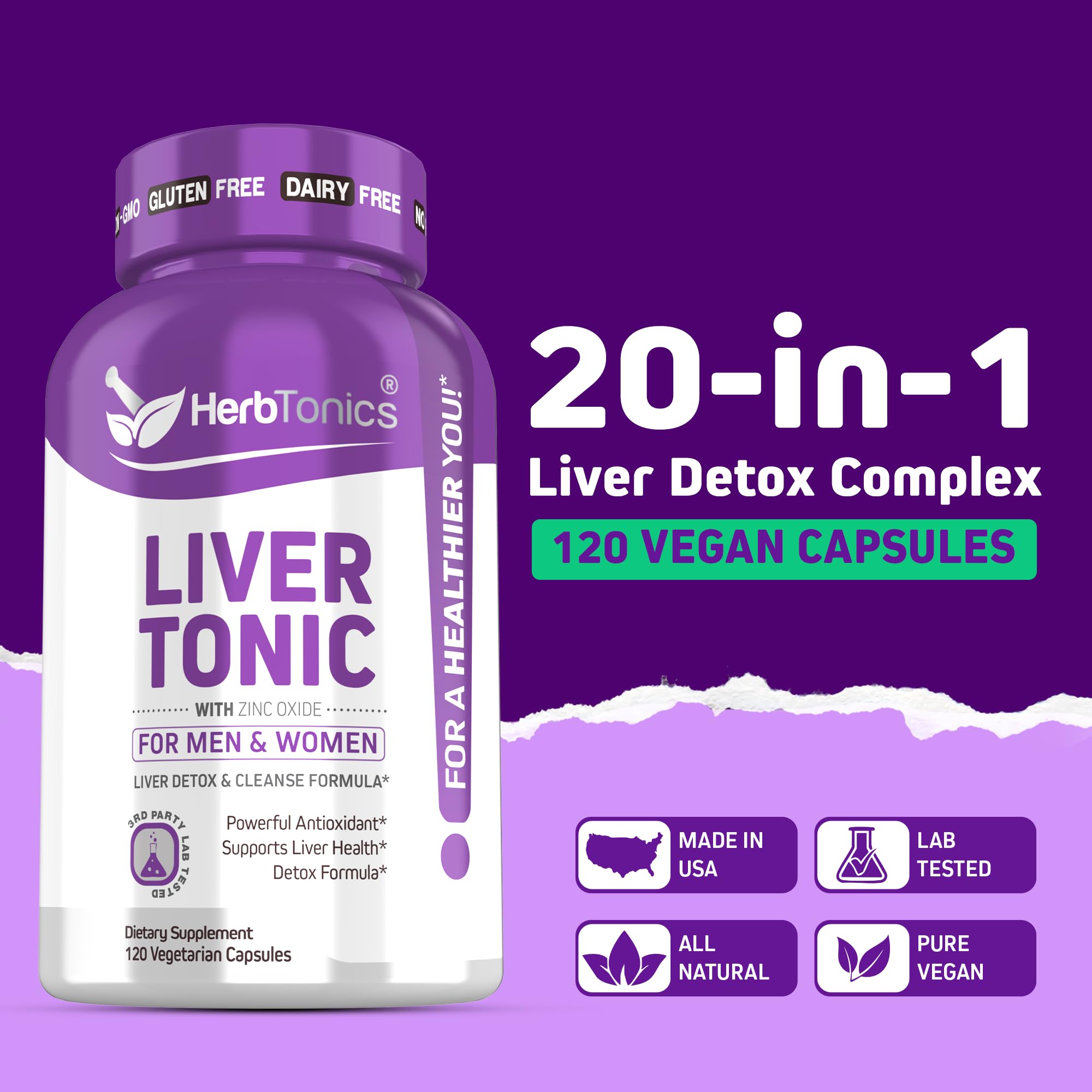 Herbtonics Milk Thistle 20-in-1 Liver Support Supplement side view