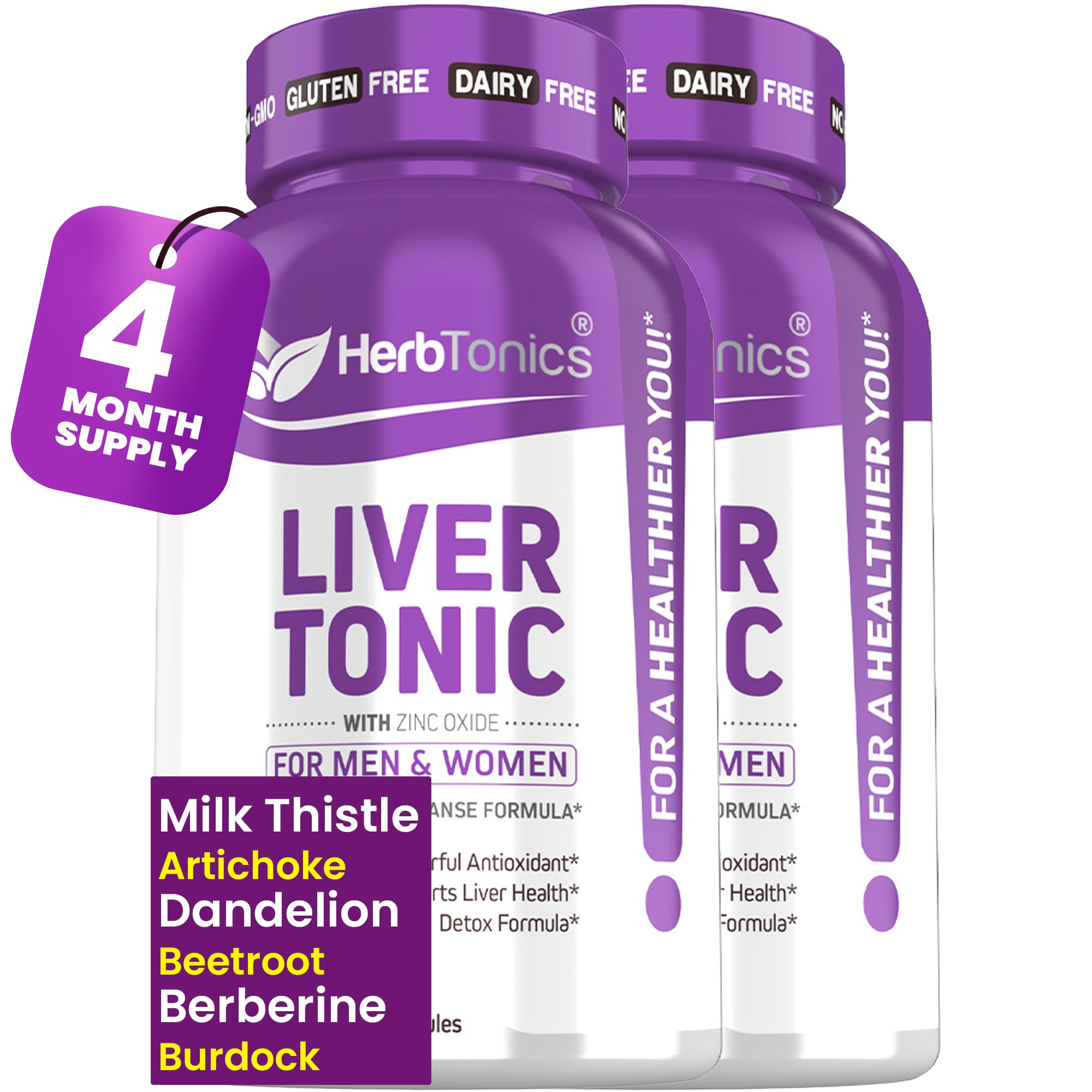 Herbtonics Milk Thistle Liver Support Capsules 60 count front view