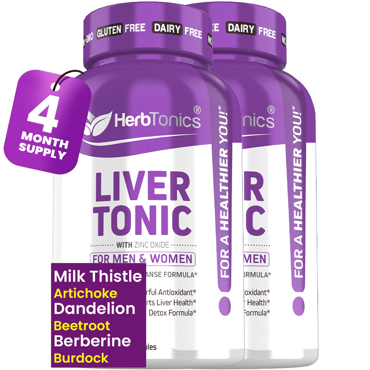 Herbtonics Milk Thistle Liver Support Capsules 60 count front view