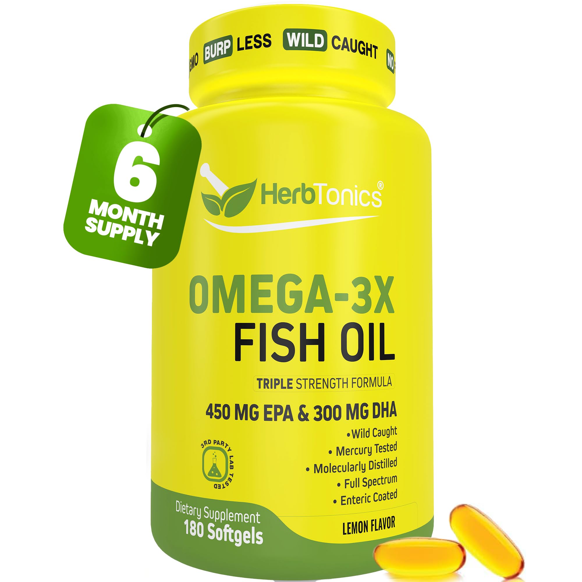 Herbtonics Omega-3 Fish Oil 1250mg softgels front view